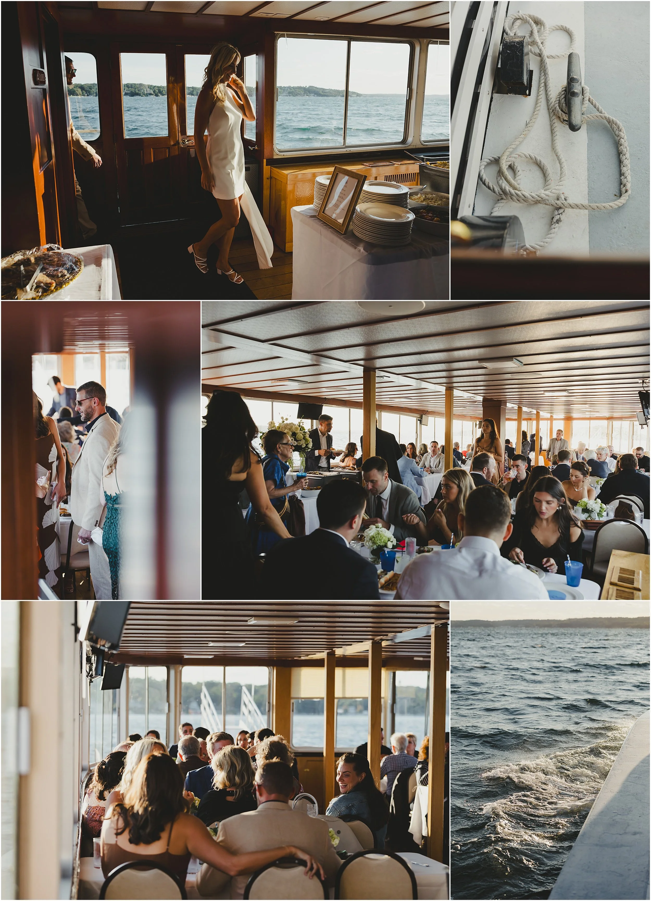 16-Lake-Geneva-boat-reheasal-sunset-cruise-bride-groom-blue-suit-white-dress-cape.JPG