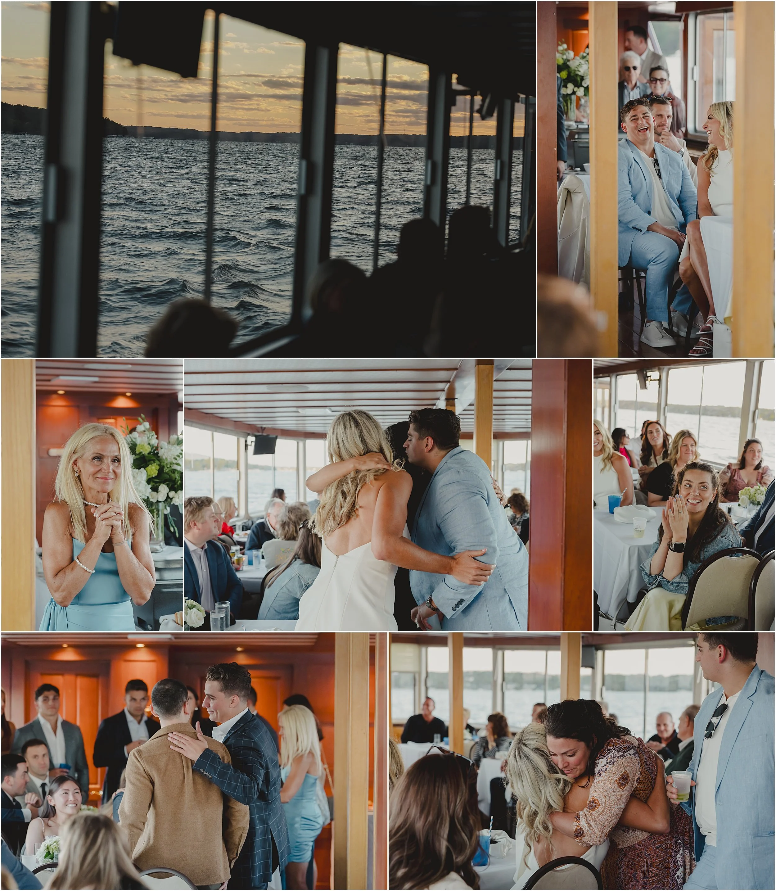 19-Lake-Geneva-boat-reheasal-sunset-cruise-bride-groom-blue-suit-white-dress-cape.JPG