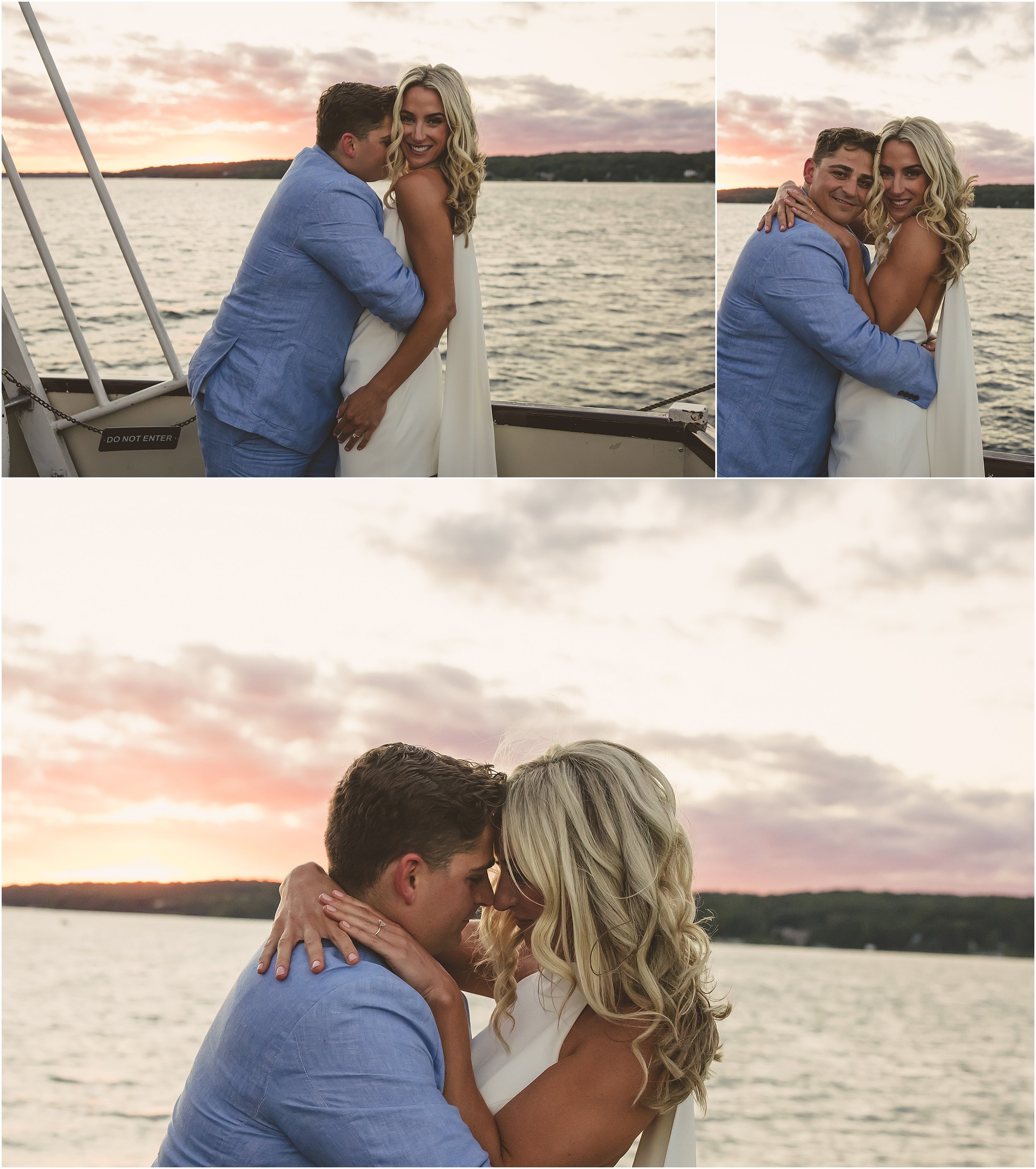 22-Lake-Geneva-boat-reheasal-sunset-cruise-bride-groom-blue-suit-white-dress-cape.JPG