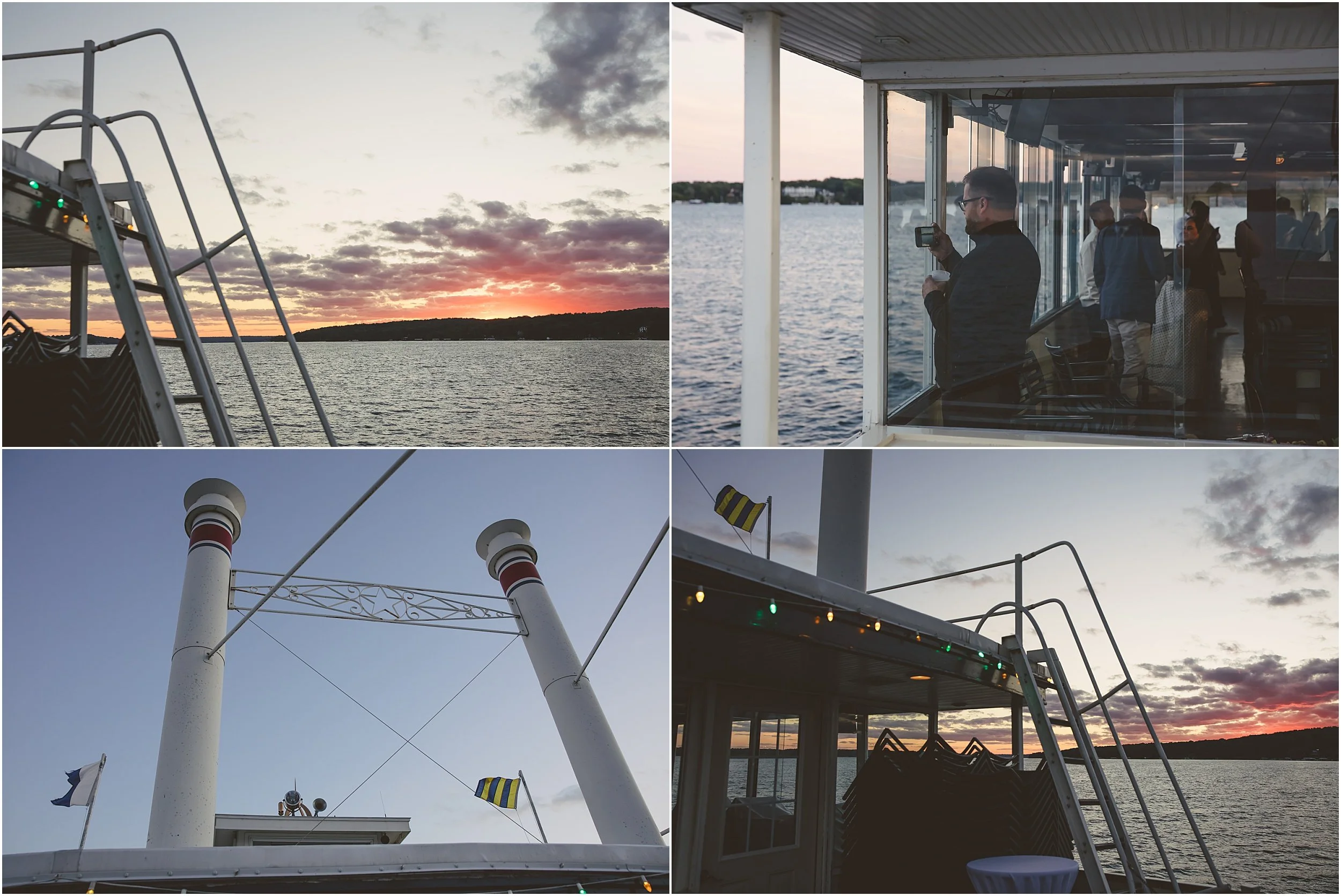 24-Lake-Geneva-boat-reheasal-sunset-cruise-bride-groom-blue-suit-white-dress-cape.JPG
