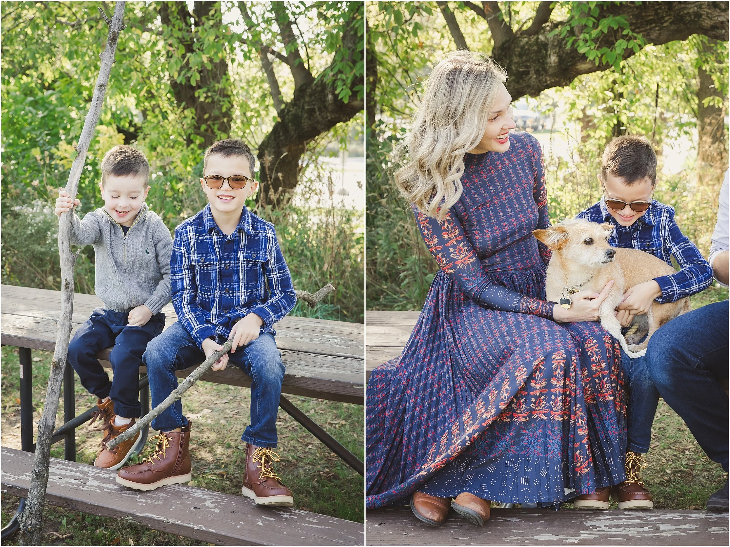 04-family-photo-session-with-dog-fall-leaves-blue-lake-gathering-sticks.JPG