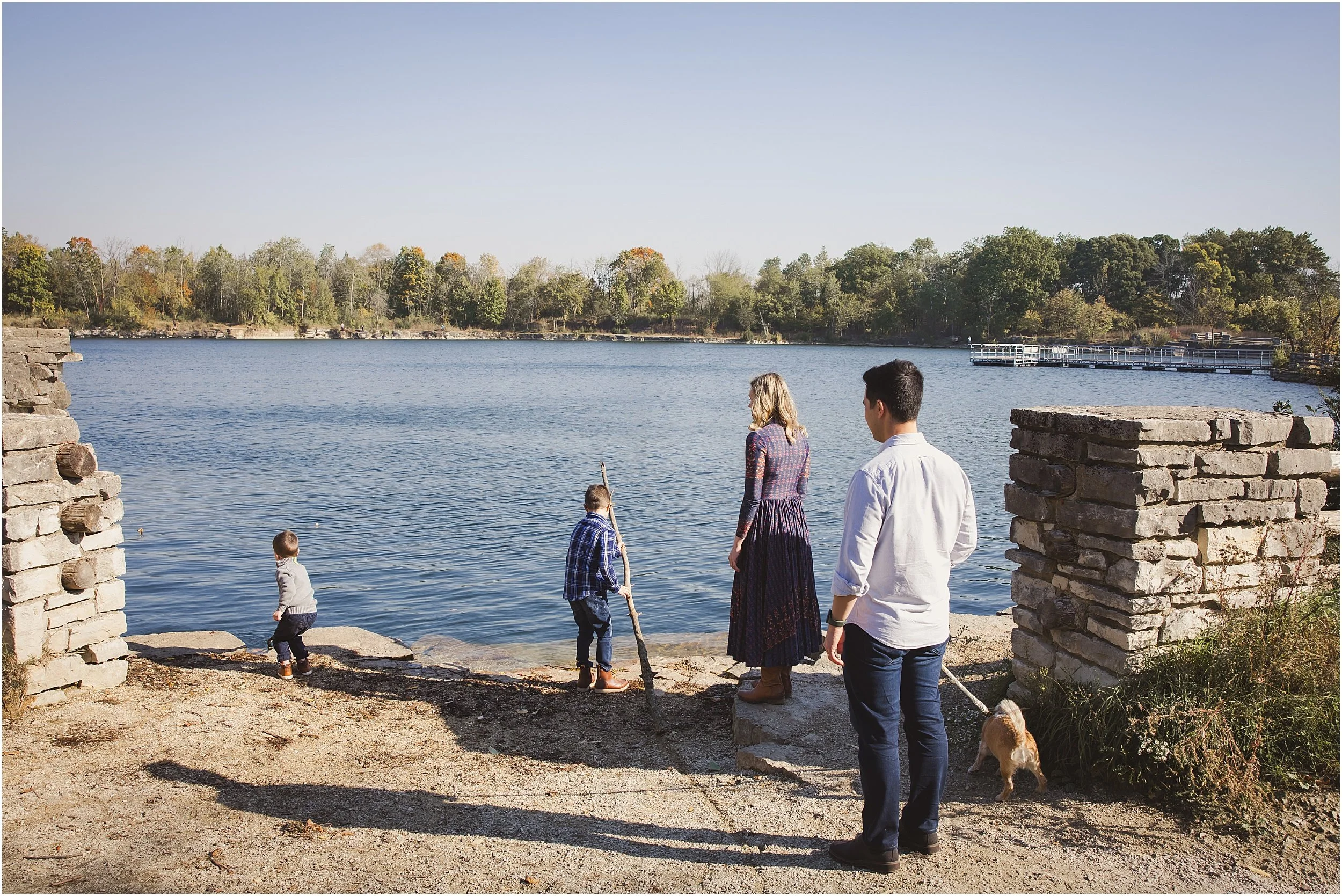 Family Photo Session With Dog Along Lake | Menomonee Falls, WI