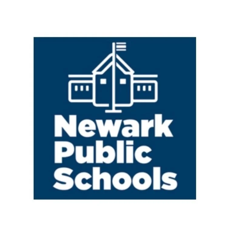 Logo of Newark Public Schools featuring a stylized school building and the text 'Newark Public Schools' in white on a dark blue background.