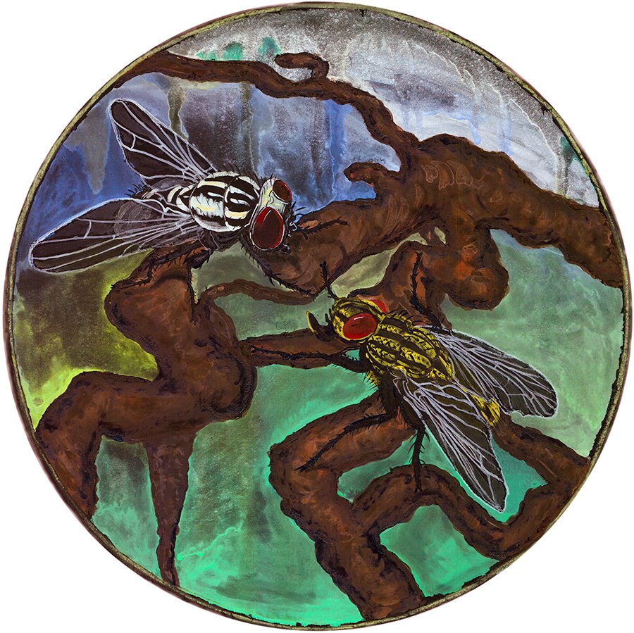 2 Flies, Giclee on Hahnemühle, Image 16" Diam., Paper 18"x18", 2023