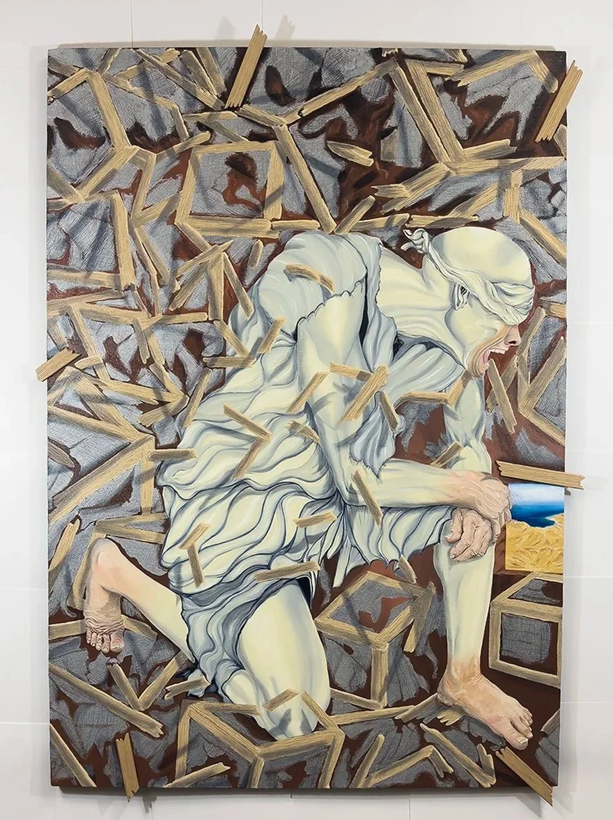 Lamp For The Path To Enlightenment: Gnats, 2024, Oil/Canvas with Wood, 75" x 50.25"