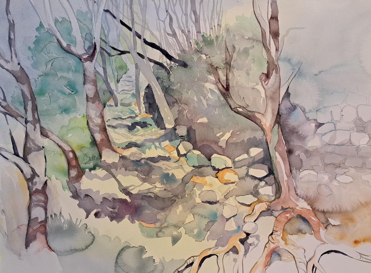 Vuoristopolulla, akvarelli (2026), 56x74cm