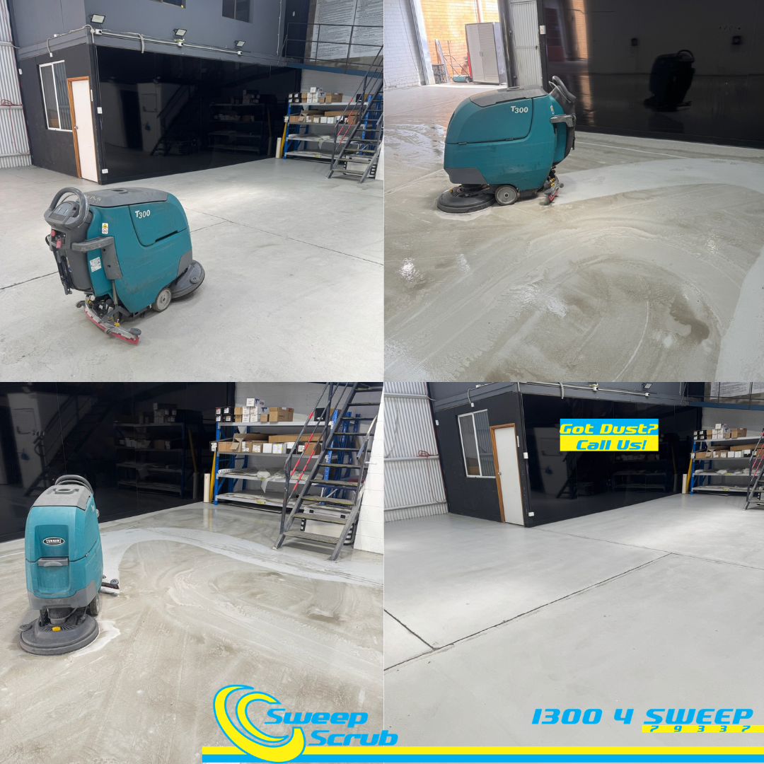 Using a Tennant t300 with a red pad on an epoxy finish, to provide a clean floor.