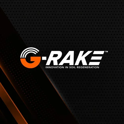 Logo design created by Brand Elevation for G-RAKE, featuring a bold black and orange identity representing innovation in soil regeneration.