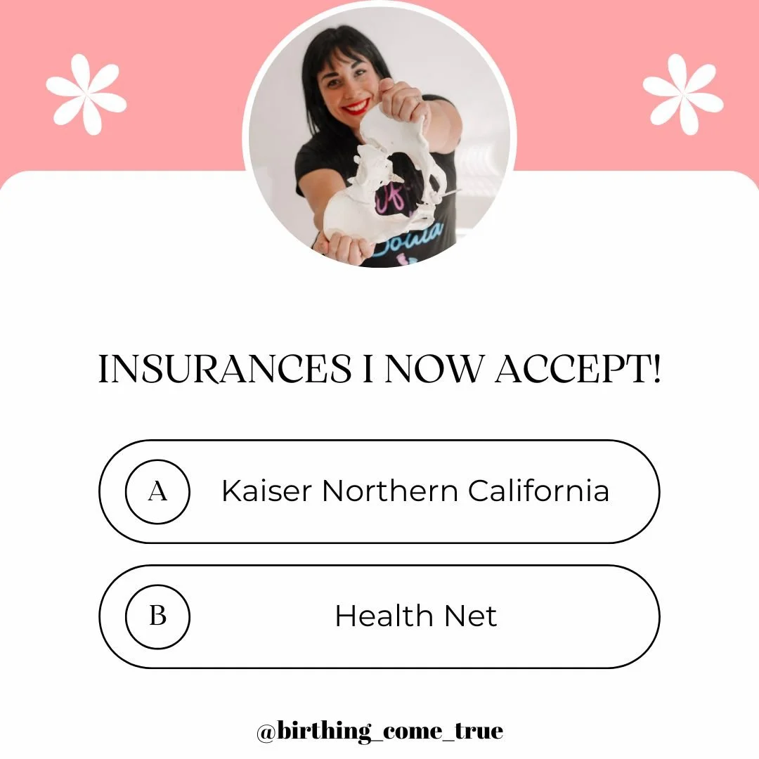 ✨ Big news! ✨ 

 I&rsquo;m now accepting Kaiser Northern California and Health Net insurance with more plans coming soon! 🙌🏼

That means your in-person or virtual prenatal birth education, postpartum planning, and postpartum support may be 100% cov