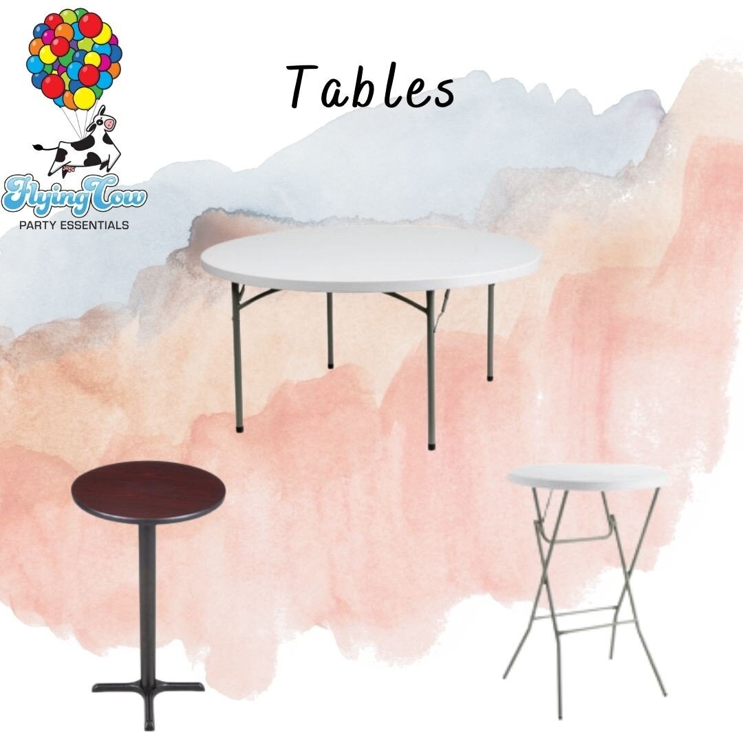 Lets talk about Tables!

Yes we have the chairs but we also have tables!

We have round, rectangular and bar tables- ready to seat anywhere from 4 to 10 people.

Remember to complete you event with chairs and tables to go with your tent!

#tablesandc