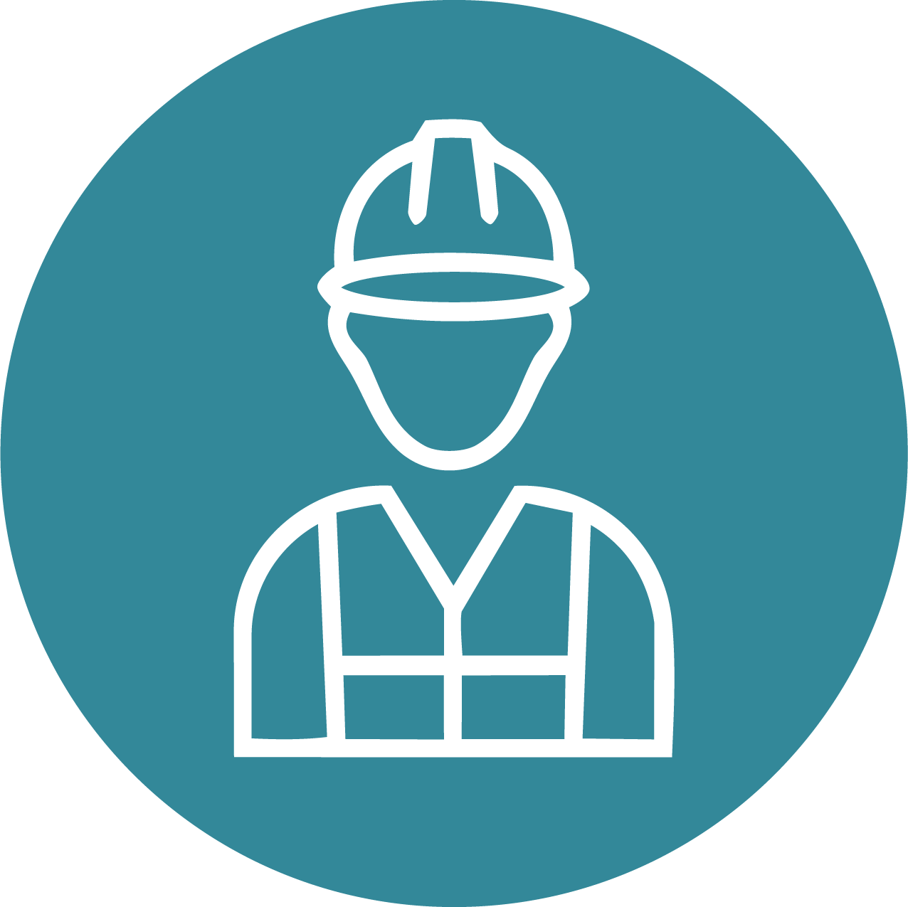 Icon of a construction worker wearing a hard hat and safety vest.