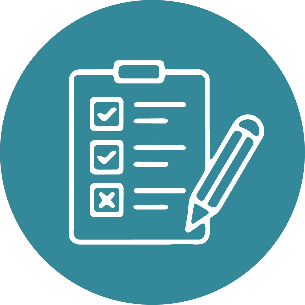Icon of a clipboard with a checklist and a pencil, indicating task or survey completion.