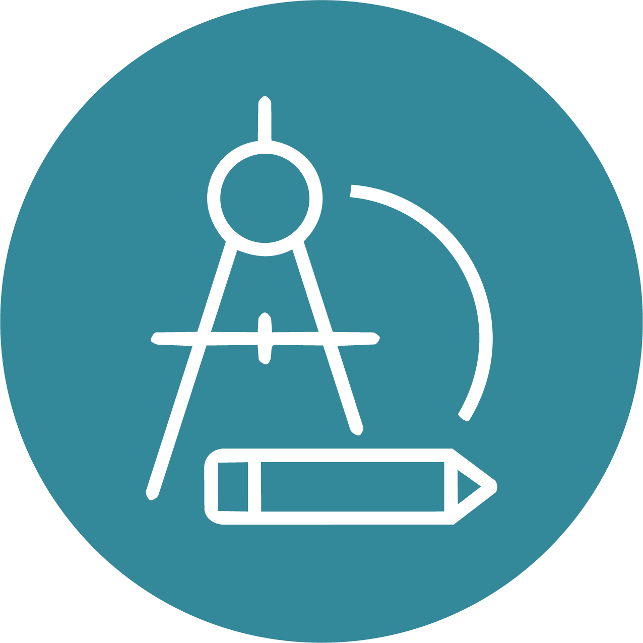 Icon of a drafting compass, pencil, and protractor used in technical drawing or architecture.