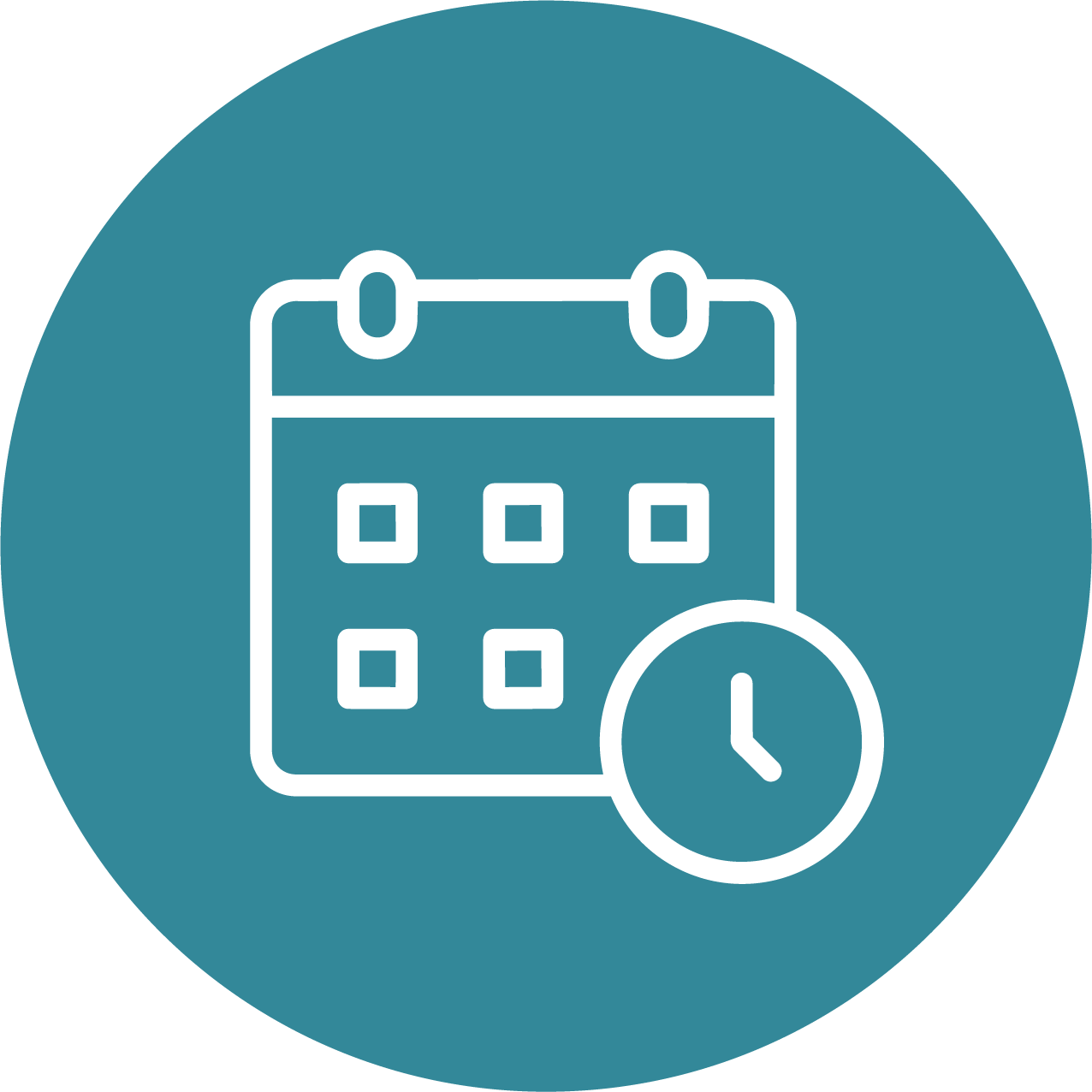 Calendar with a clock icon, representing scheduling or appointment management.