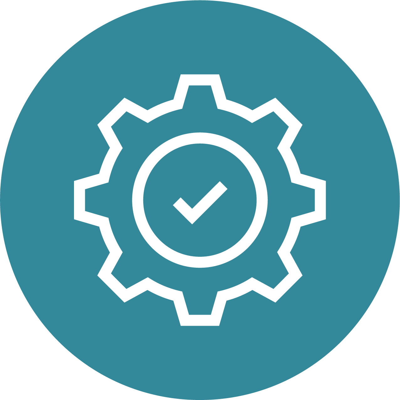 Gear icon with a checkmark inside, indicating settings or completion