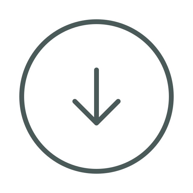 Gray download icon with downward arrow inside a circle on a black background
