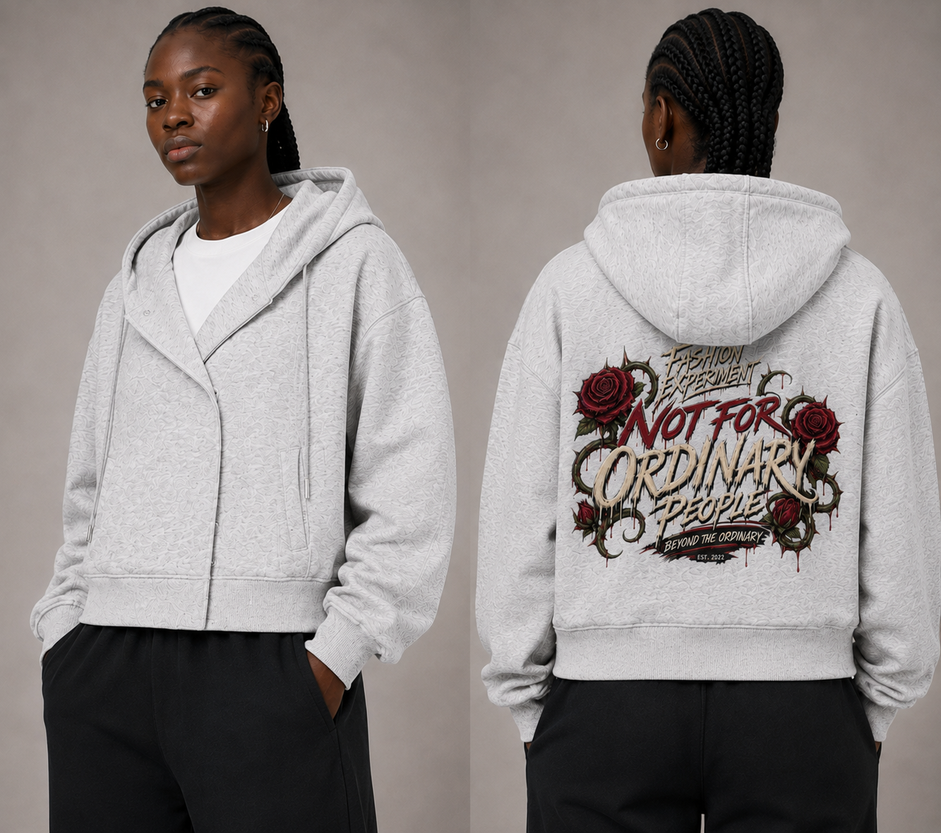 Unisex Boxy Button Placket Rose Hoodie