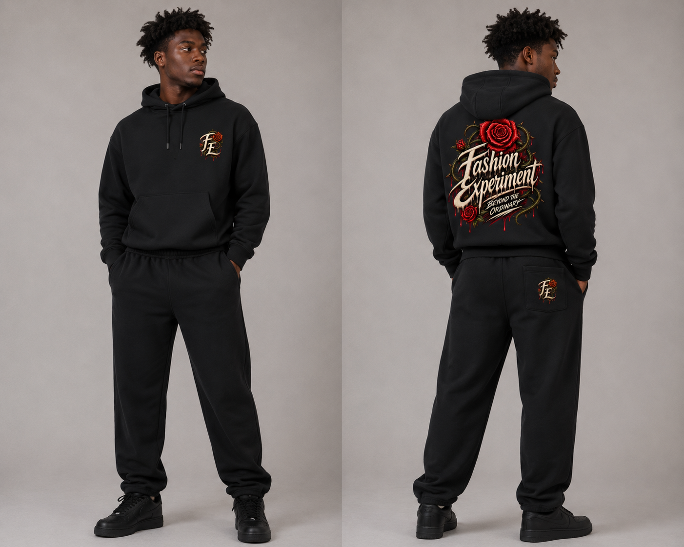 Unisex Tapered Straight Hem Rose Sweatpants