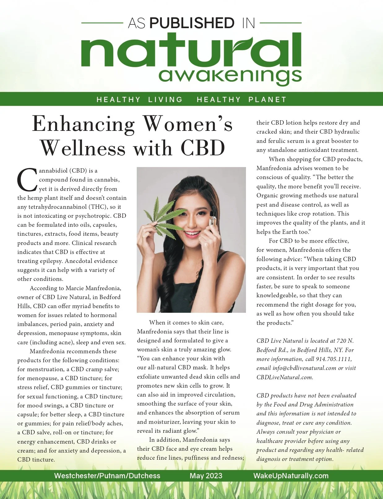 Marcie was quoted on page 35 of Natural Awakenings re: Enhancing Women's Wellness with CBD