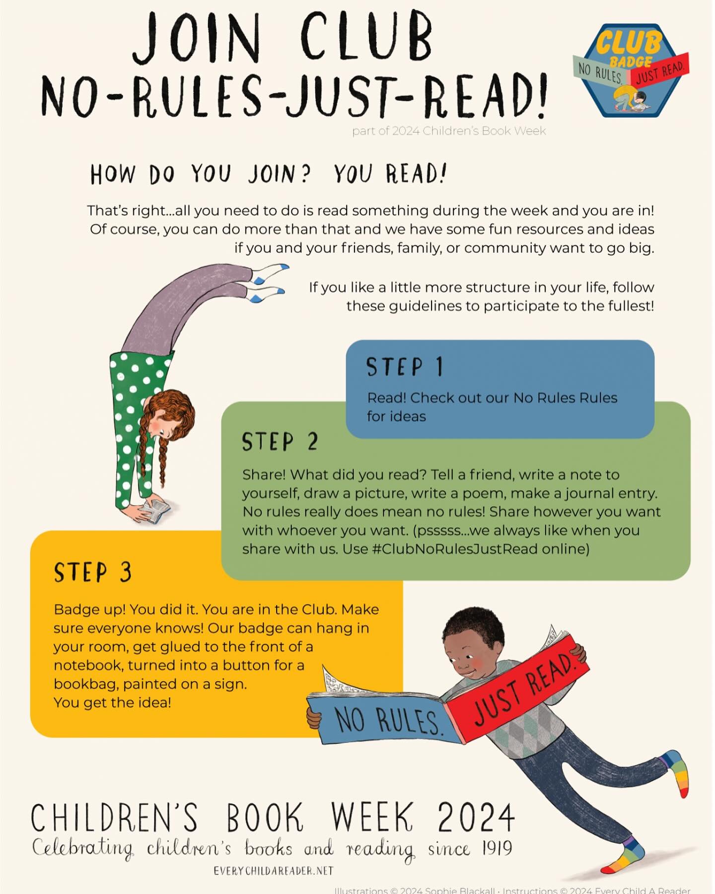 It&rsquo;s CHILDREN&rsquo;S BOOK WEEK 2024!! 📚

You and your little ones (big ones too!) can join the CLUB NO-RULES-JUST-READ simply by reading a book this week! 💯

Read aloud.
Read alone.
Read with friends.
Read in your room.
Read outside.
Read in