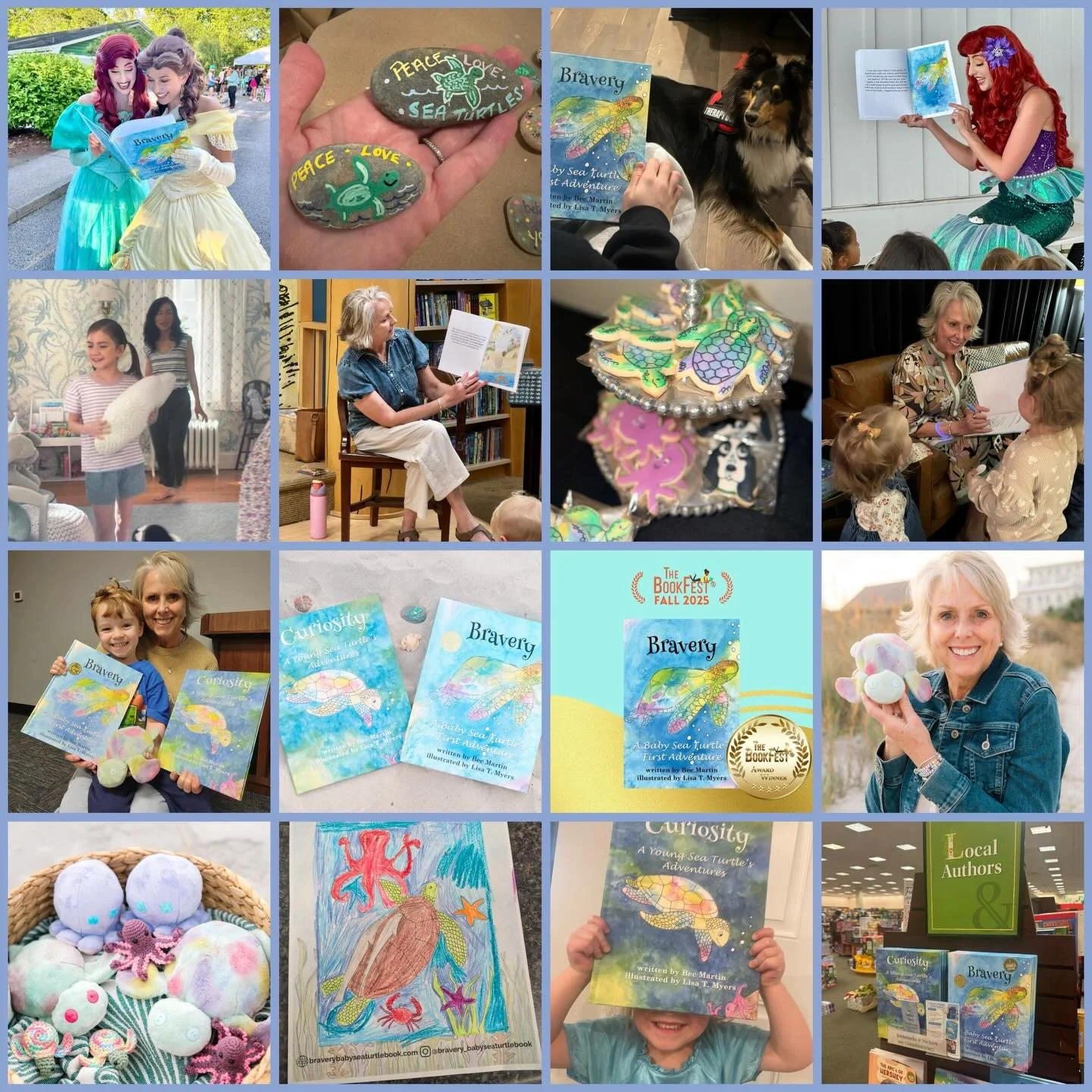 A few fun memories from 2025!! 

📚Lots of storytimes.

🧜🏼&zwj;♀️Ariel, the Little Mermaid, read Bravery aloud to an adorable group of kiddos. @fairytalesanddreamsbythesea 

🐾Delilah, the therapy dog, &amp; my bestie Elizabeth, accompanied me to s