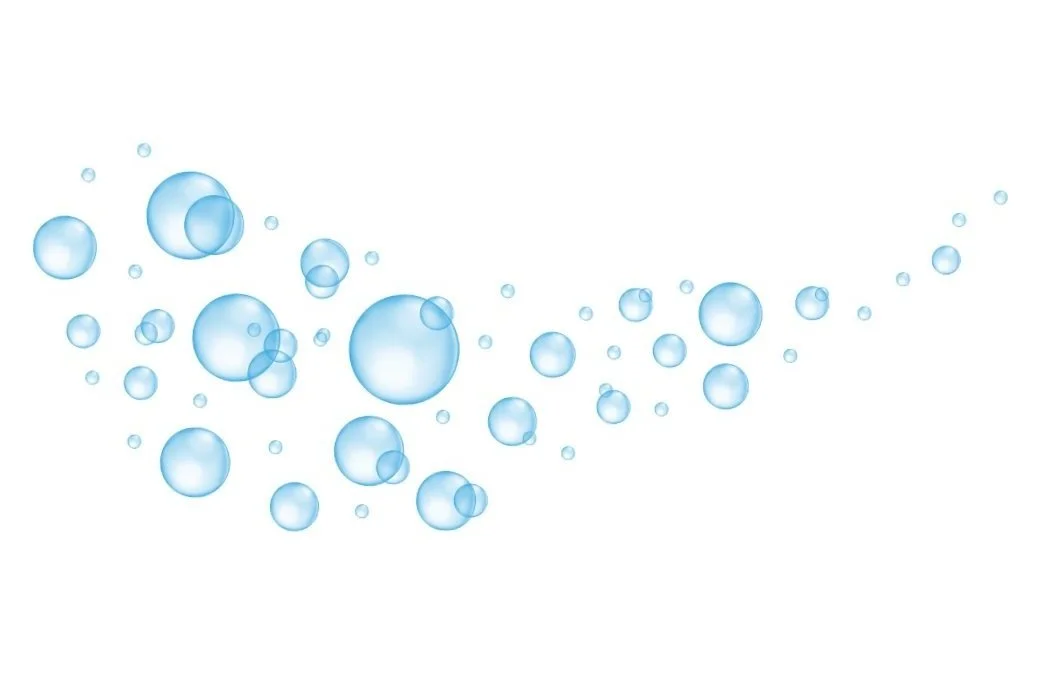 A digital illustration of various transparent blue bubbles floating against a white background.