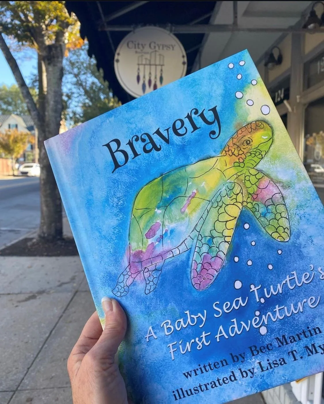 Bravery sea turtle book outside of City Gypsy in Wilmington, NC