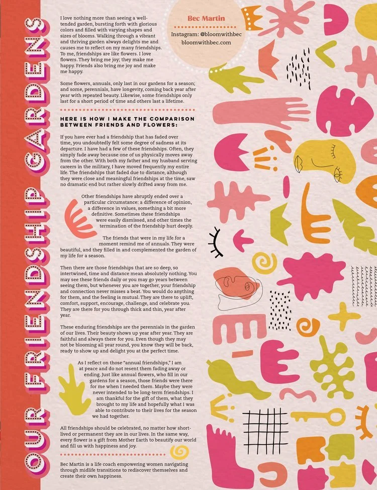 Friendship Garden Article by Bec Martin in Mantra Wellness Magazine
