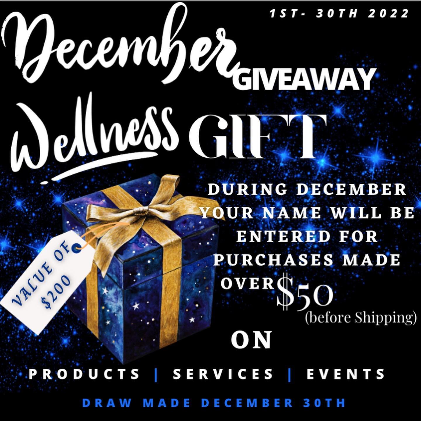 December Appreciation 
❄️
Wanting to share my appreciation for all the love and support. 
&bull;
During the month of December your name will be entered in a draw for a wellness gift package, for purchases made over
$50.00 (before shipping) on 
Produc