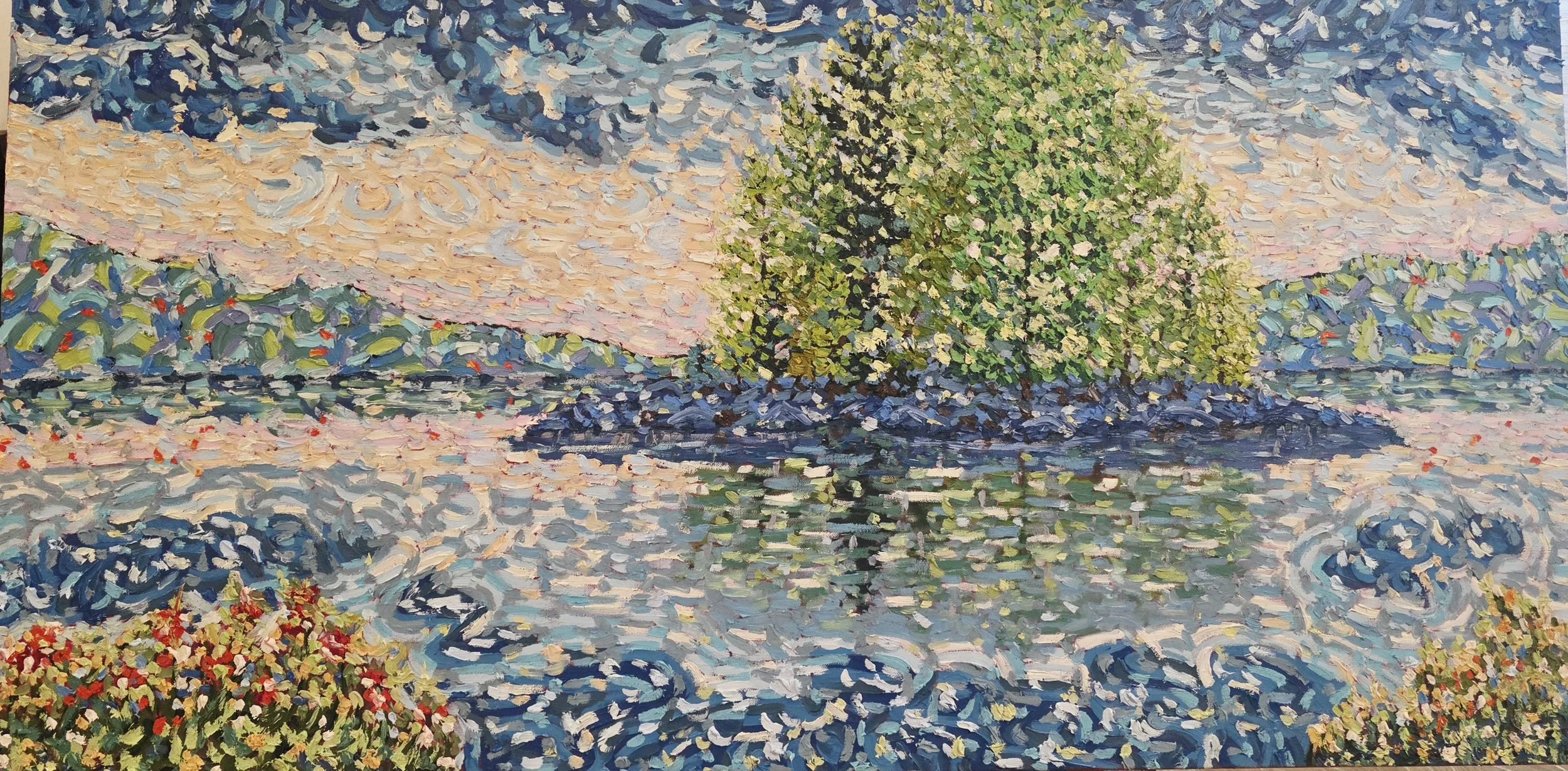 #14-24x48-Tranquil Waters-Oils Impasto with Gold Leaf on Gallery Wrapped Canvas