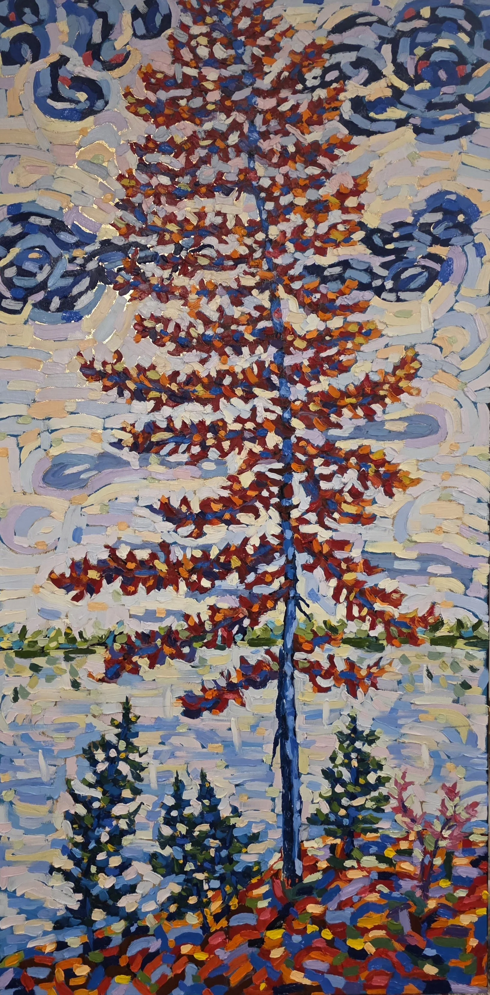 #1-Nature's Sentinels -48x24 Oil Impasto and Gold Leaf on Gallery Canvas