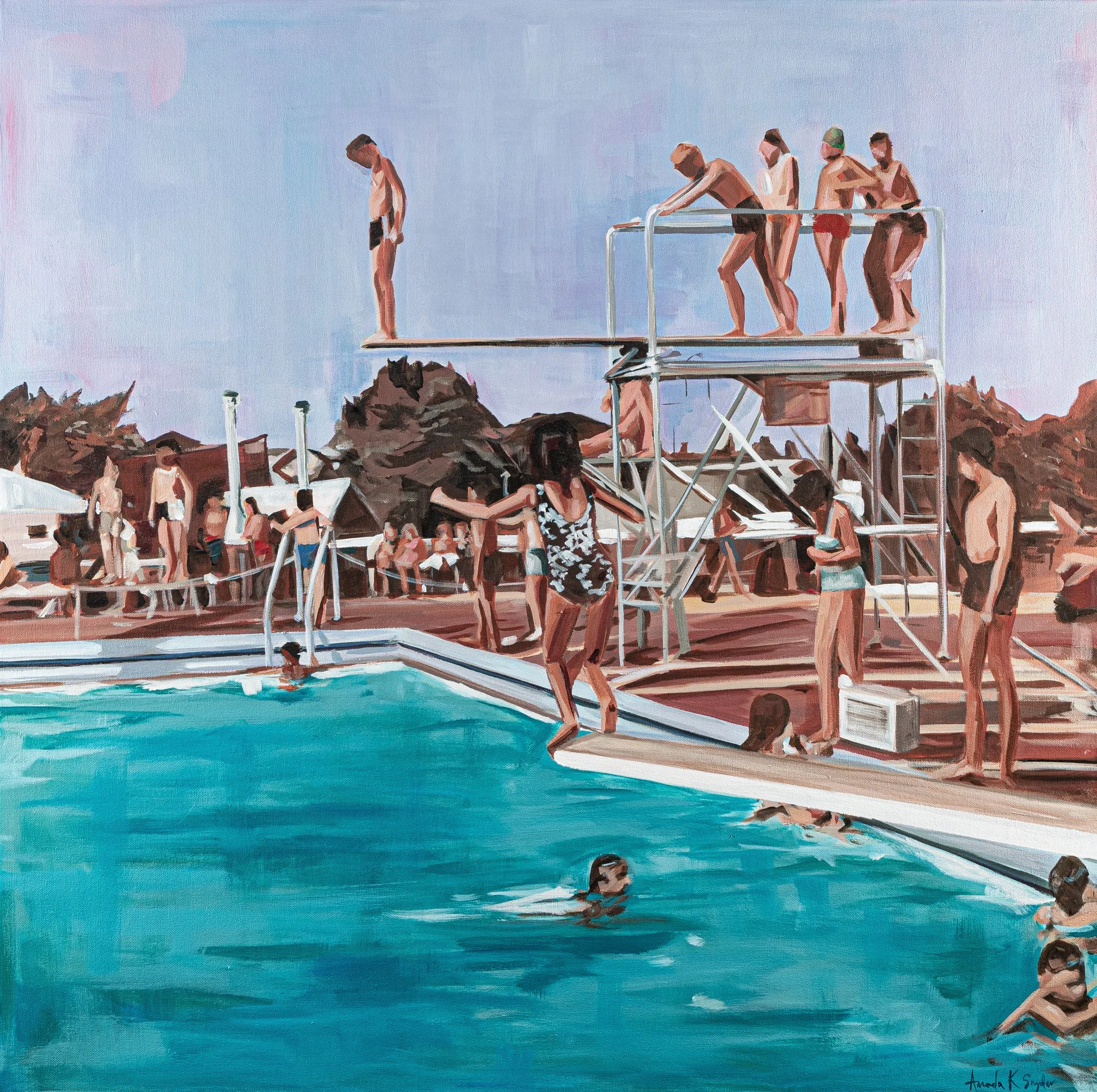 High Dive, 36 x 36 x 1.5” Acrylic on Canvas, 2025