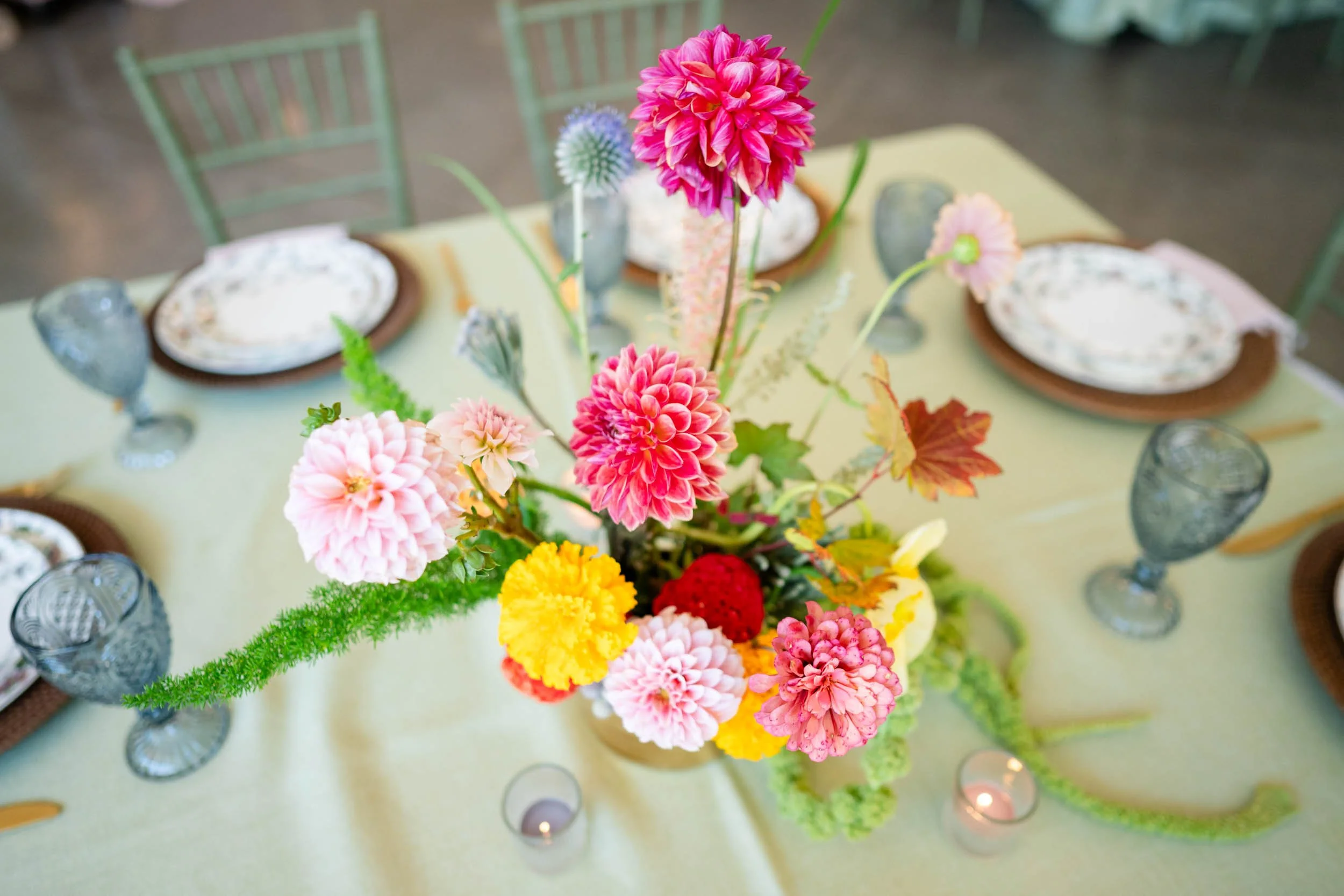 Wedding reception centerpiece inspiration at The Hall Southall Meadows Tennessee