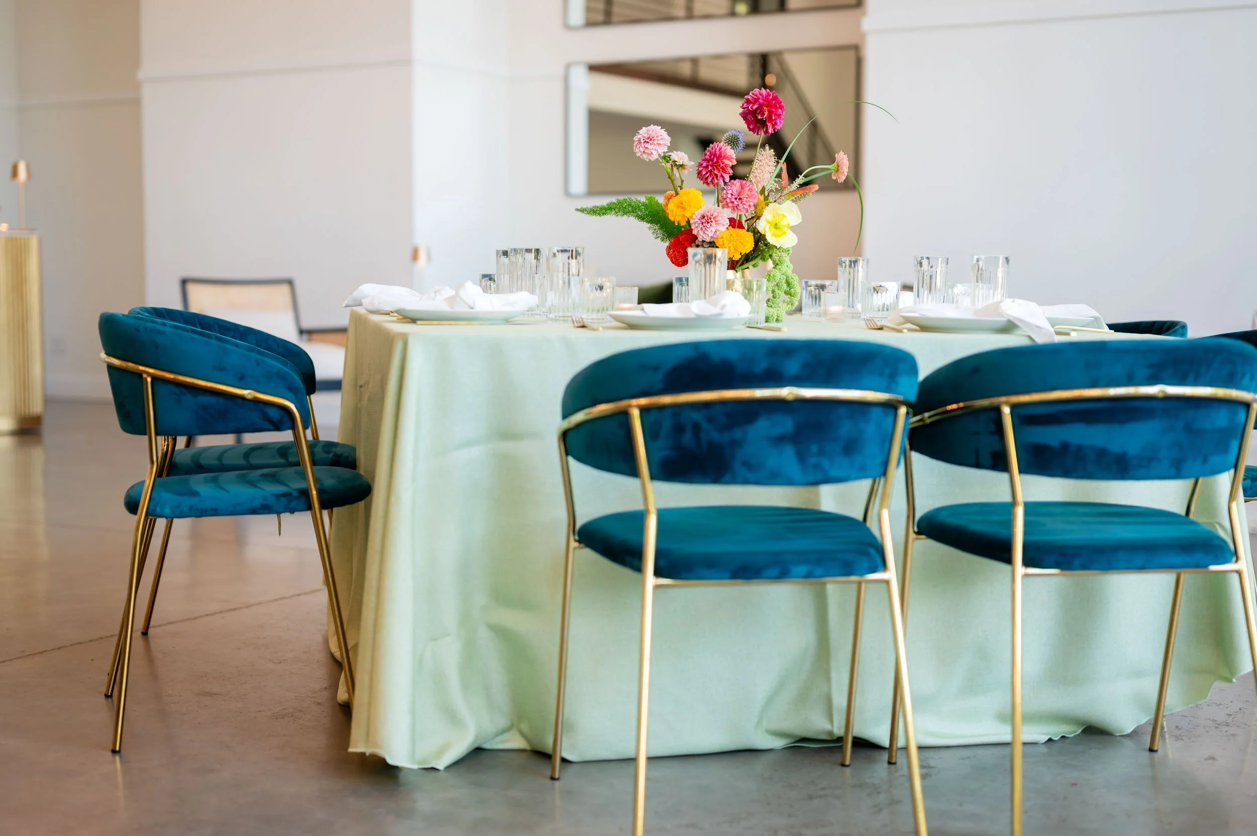 Southall Meadows wedding reception chairs arranged for dinner inside The Hall Franklin TN