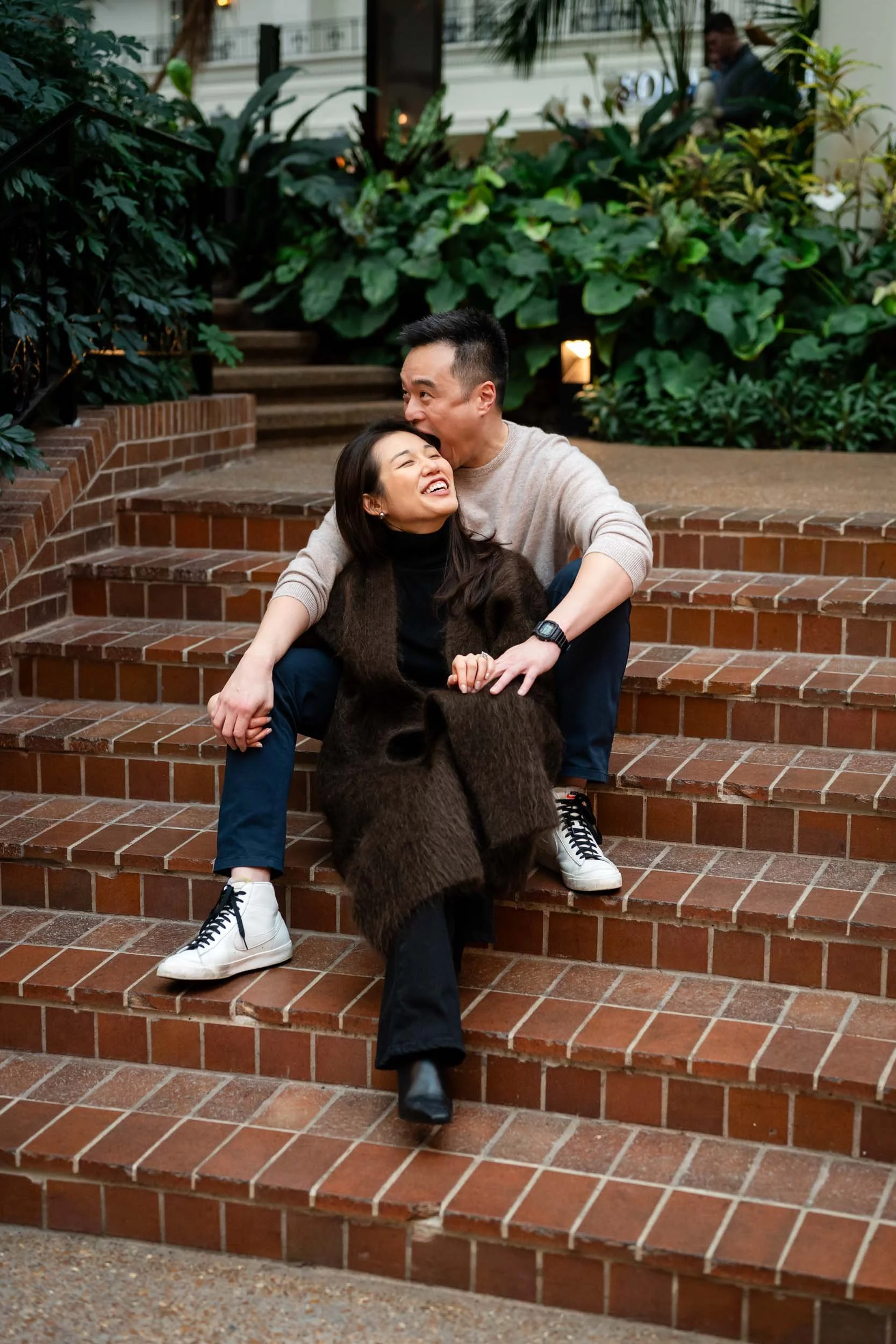 Couple Sitting on Stairs Engagement Photos Nashville