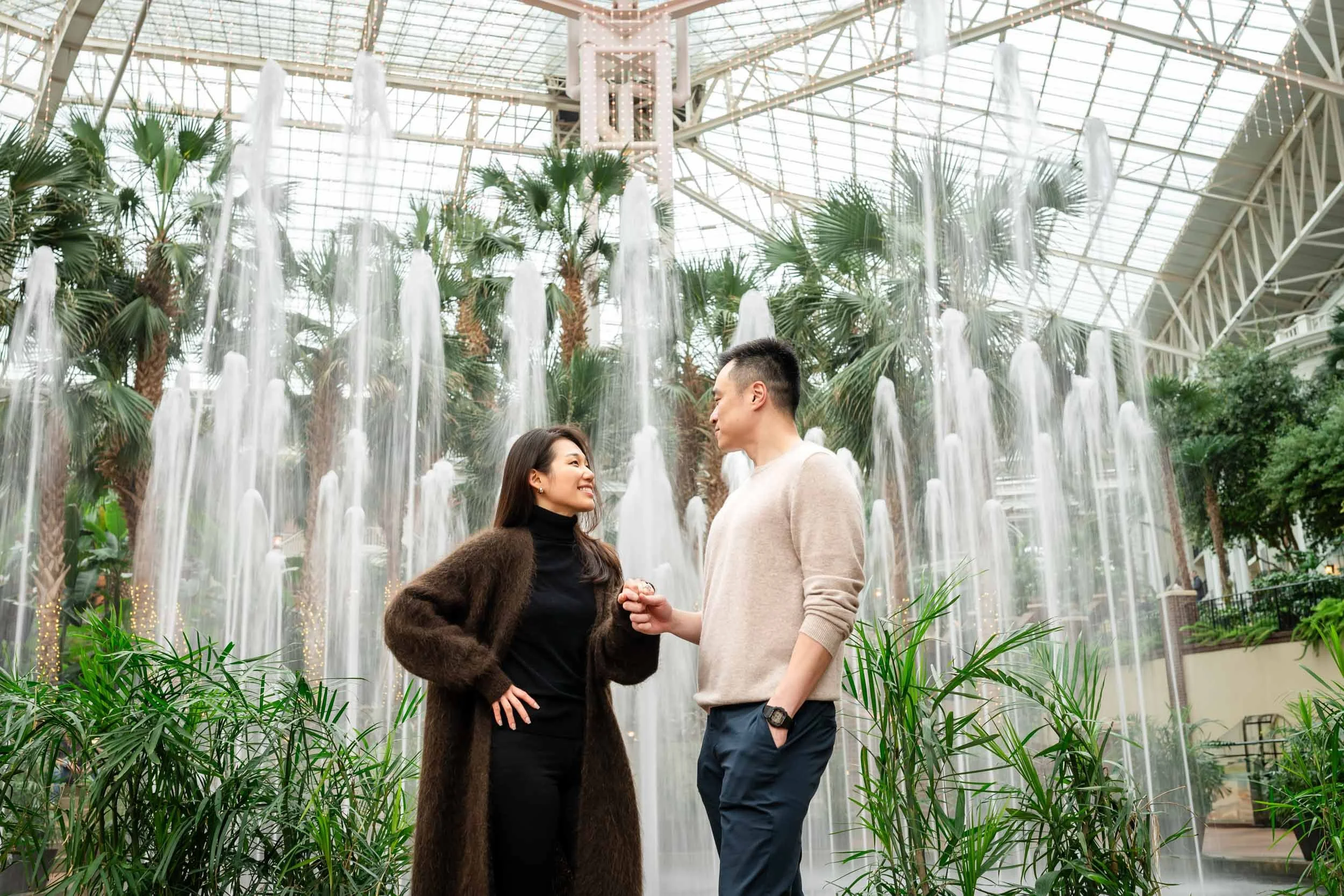 water engagement photos Holding hands engagement photography Nashville soft portrait engagement photo couple nashville TN Gaylord Opryland Resort & Convention Center