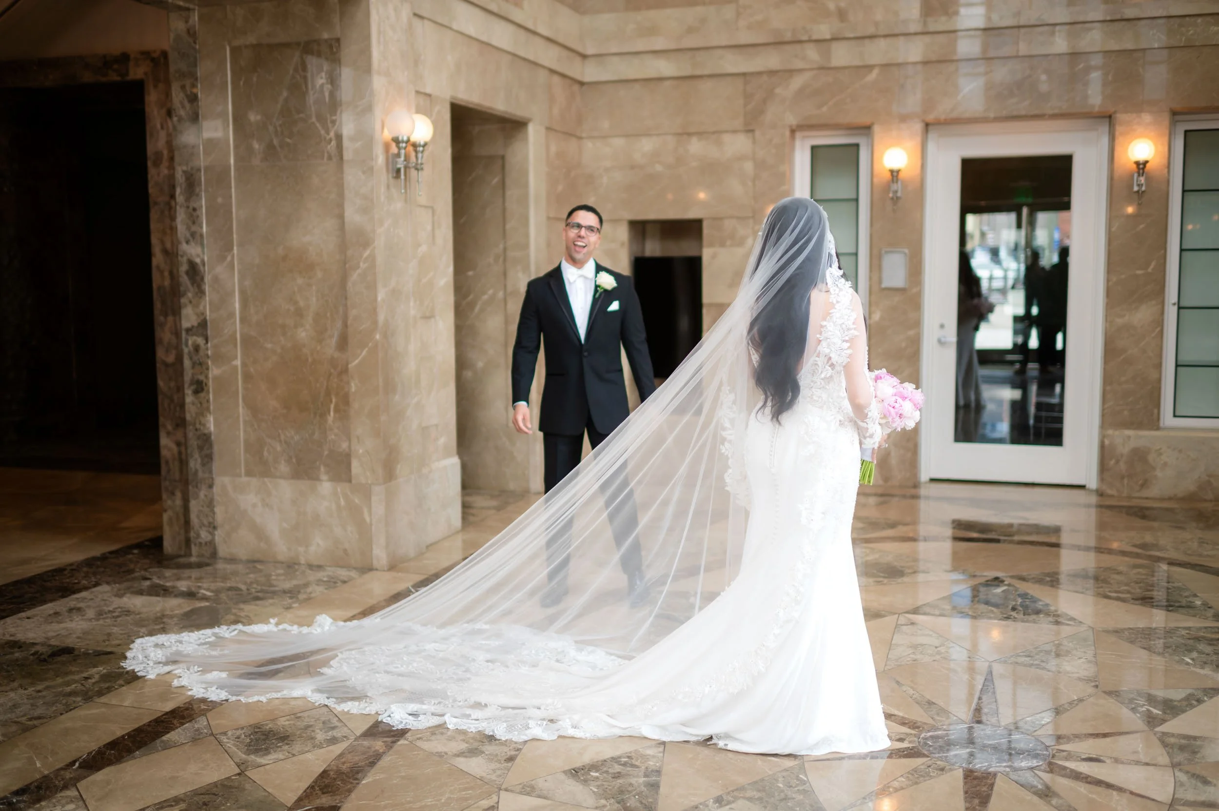 Romantic First Look Nashville Symphony Schermerhorn Symphony Center Wedding Photography