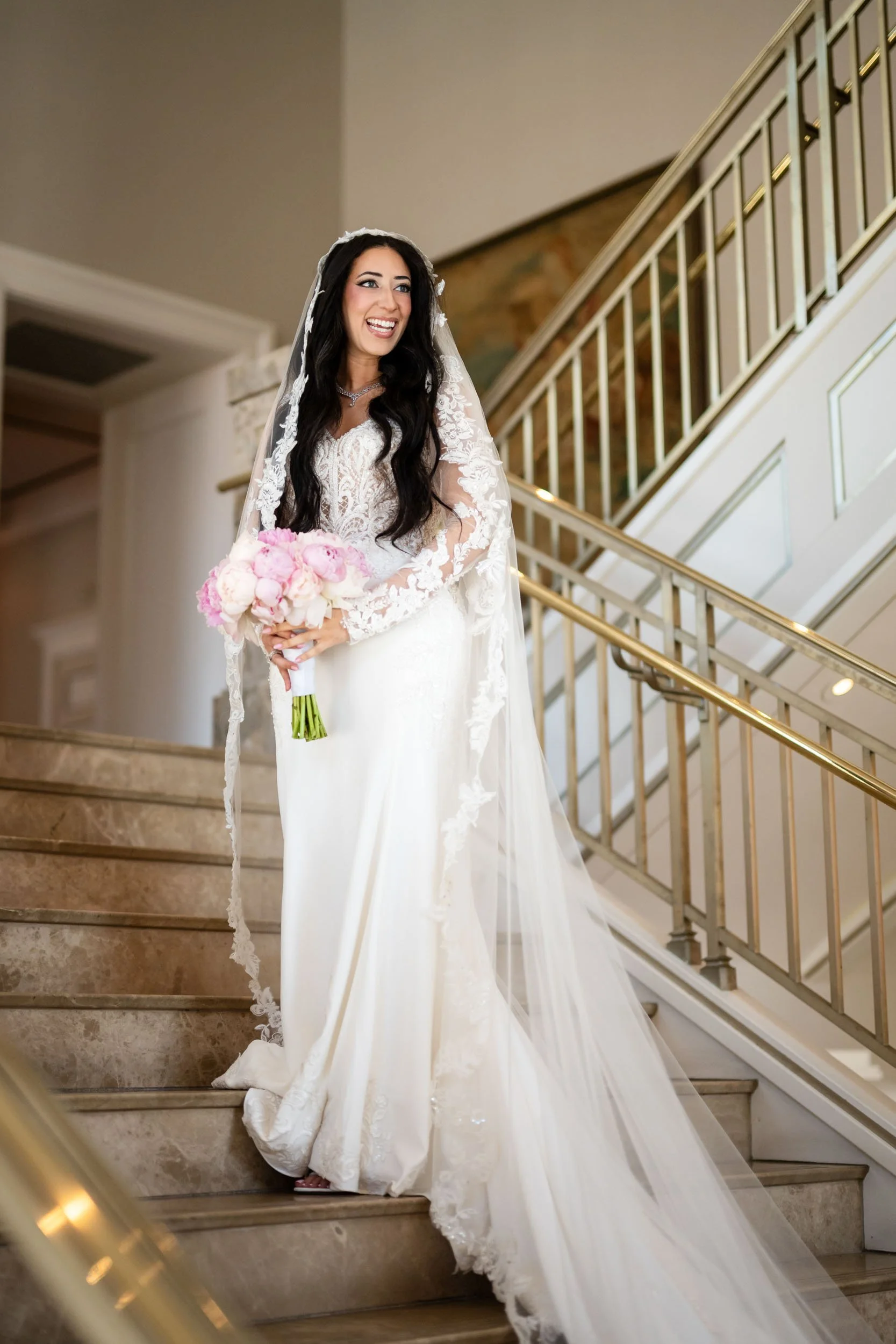 Bride on Stairs in Wedding Dress Nashville Tennessee