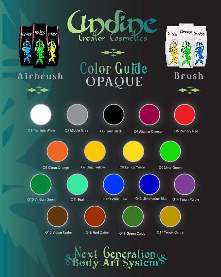 17 colors and counting in our Opaque line of #airbrush and cream #makeup! Our #bodyart system was designed to give the #artist the option to mix their own palette. Both the airbrush and cream can be easily mixed to form new and exciting hues. Ultra p