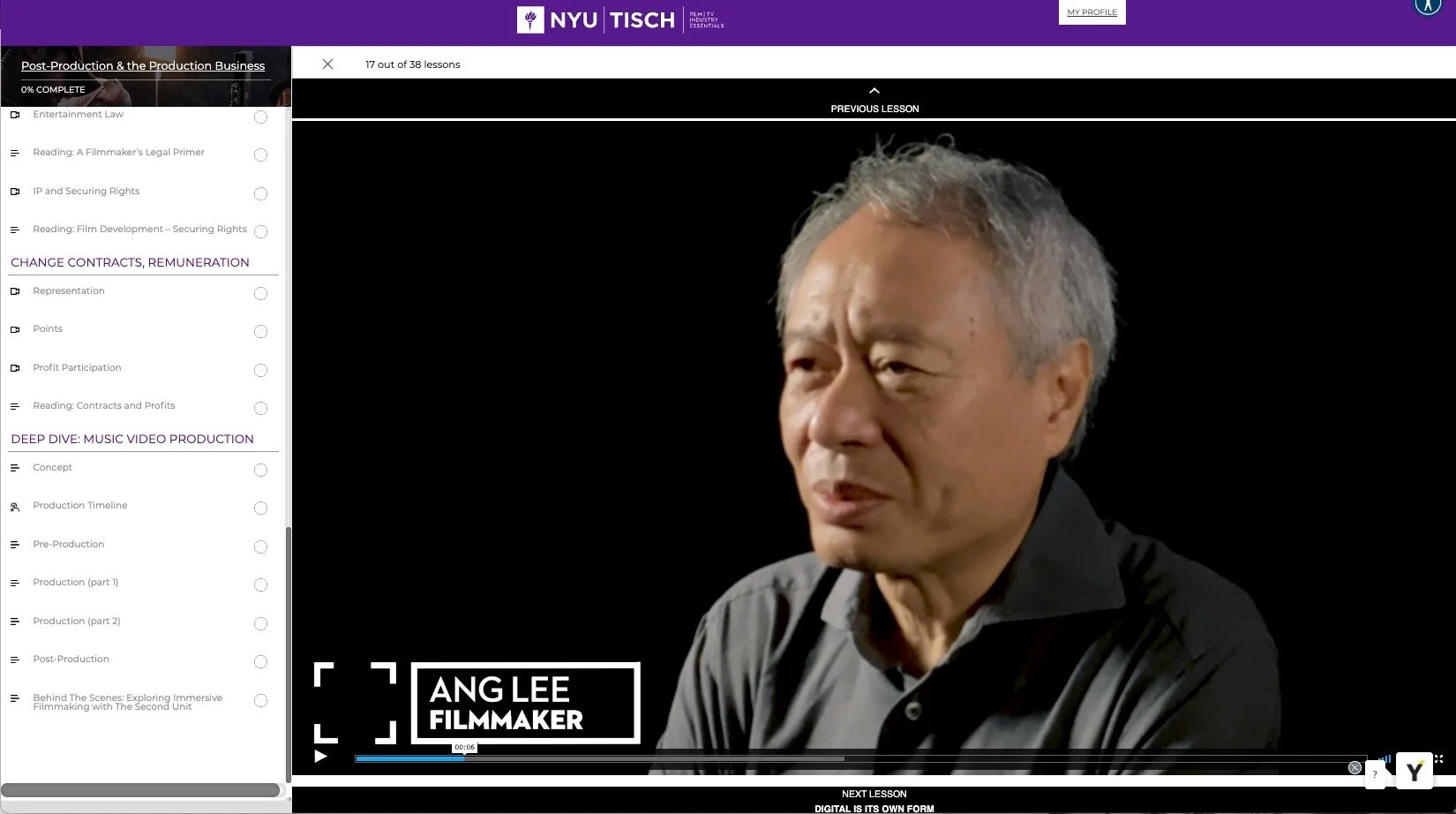 The course is built on video lectures by faculty and practitioners. We use a two-camera setup, but for each course we filmed in a manner appropriate to the overall course concept. For this course, I decided to lean into the idea of “cinema as a secul