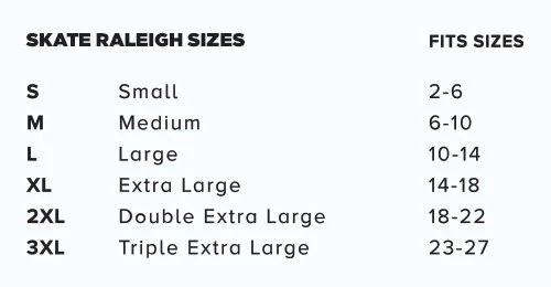 Apparel Sizes — Skate Raleigh