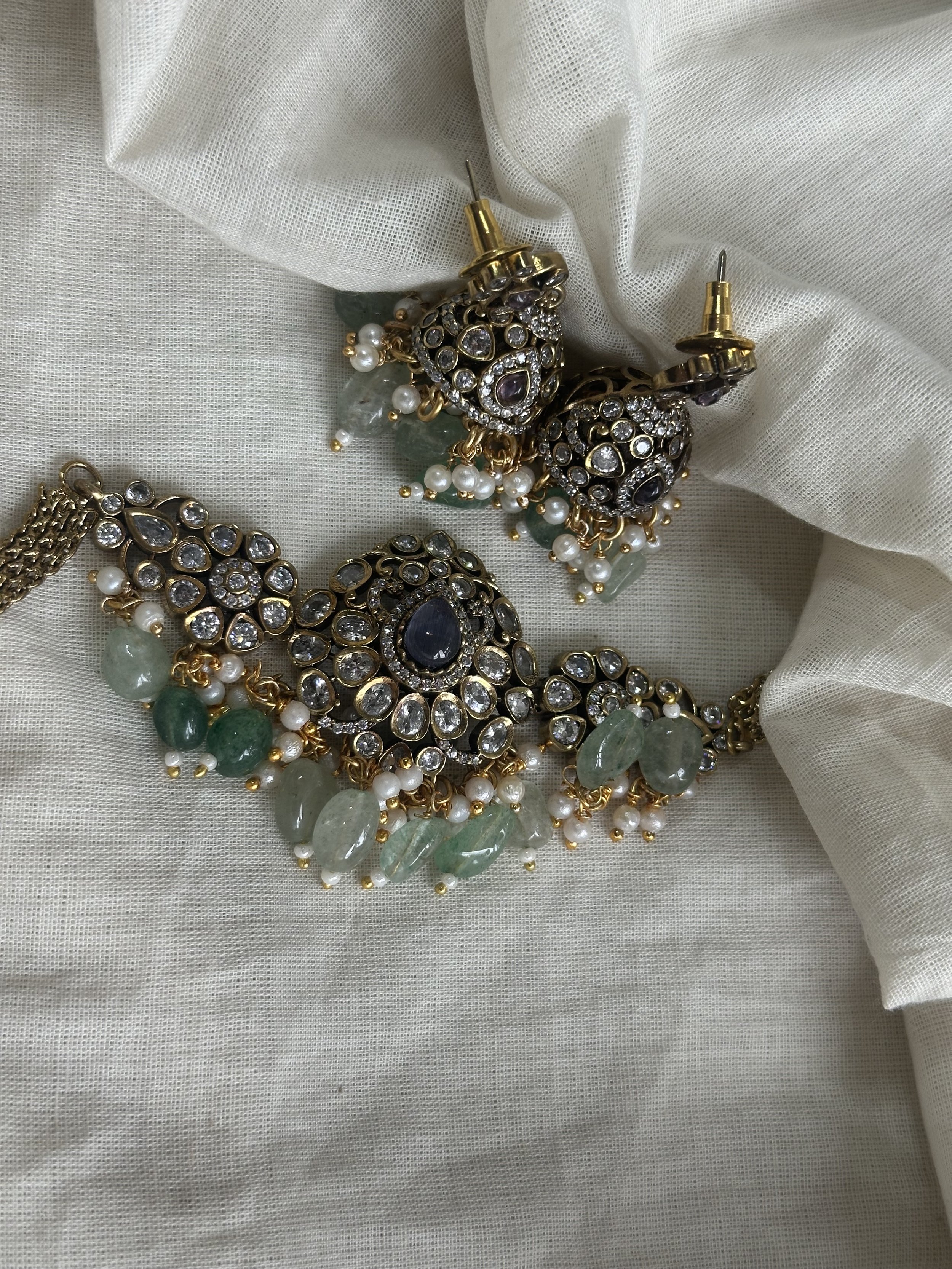 Sage green and lilac Victorian choker