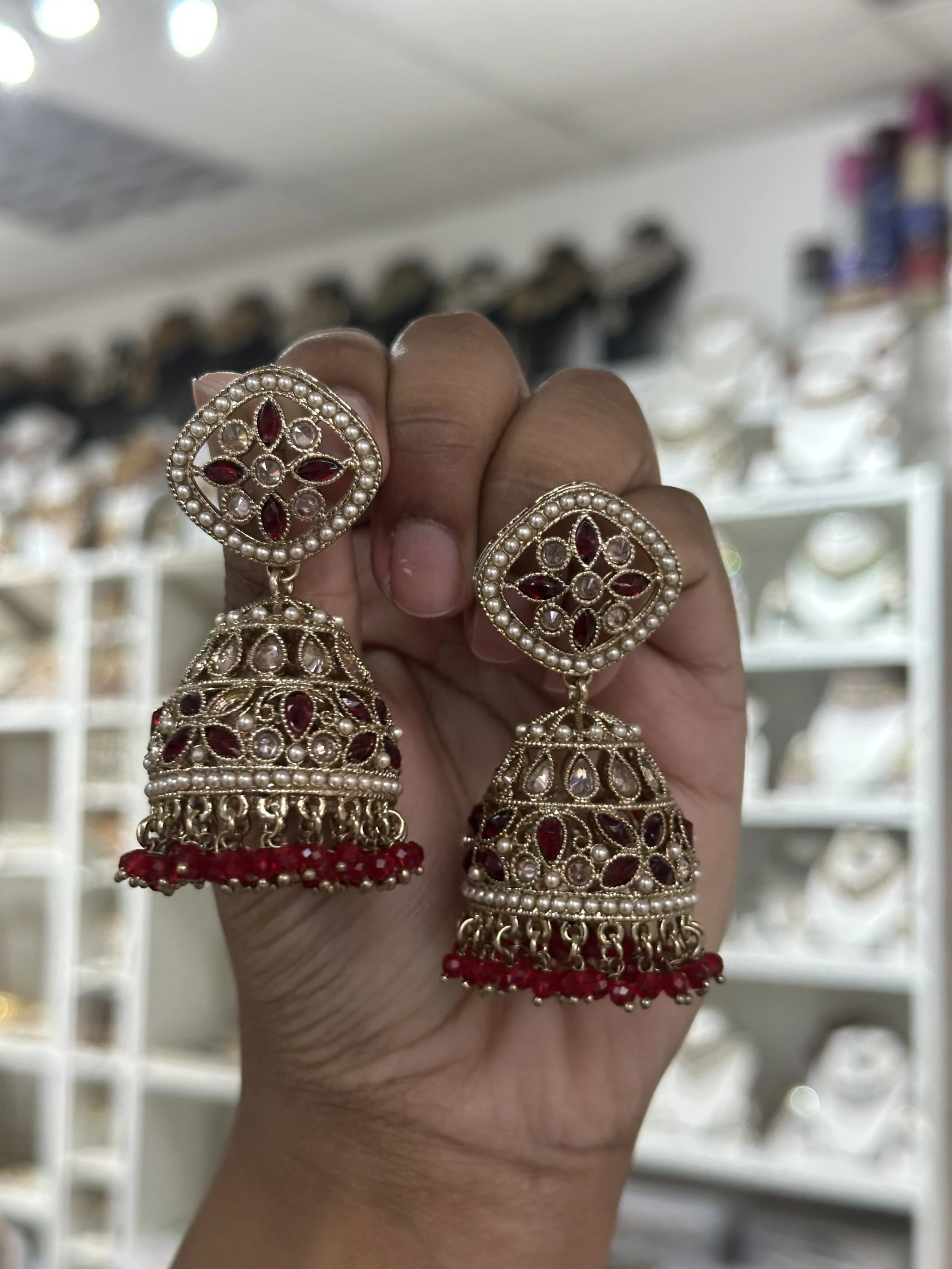 Large dark red jhumka