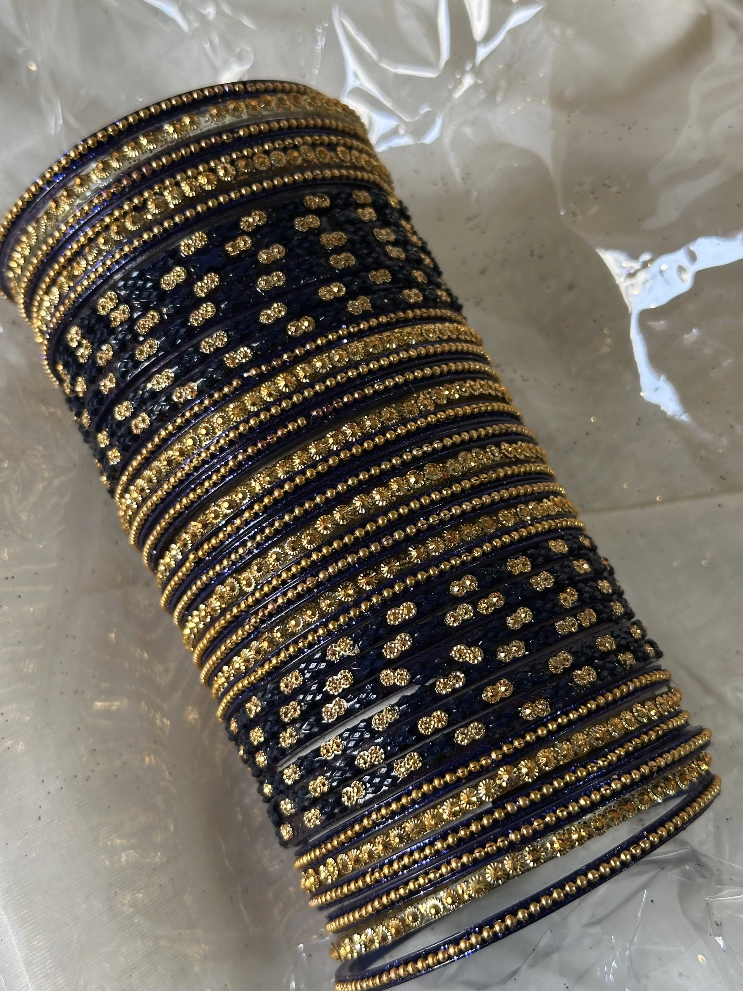 Dark blue Navy glass bangle set