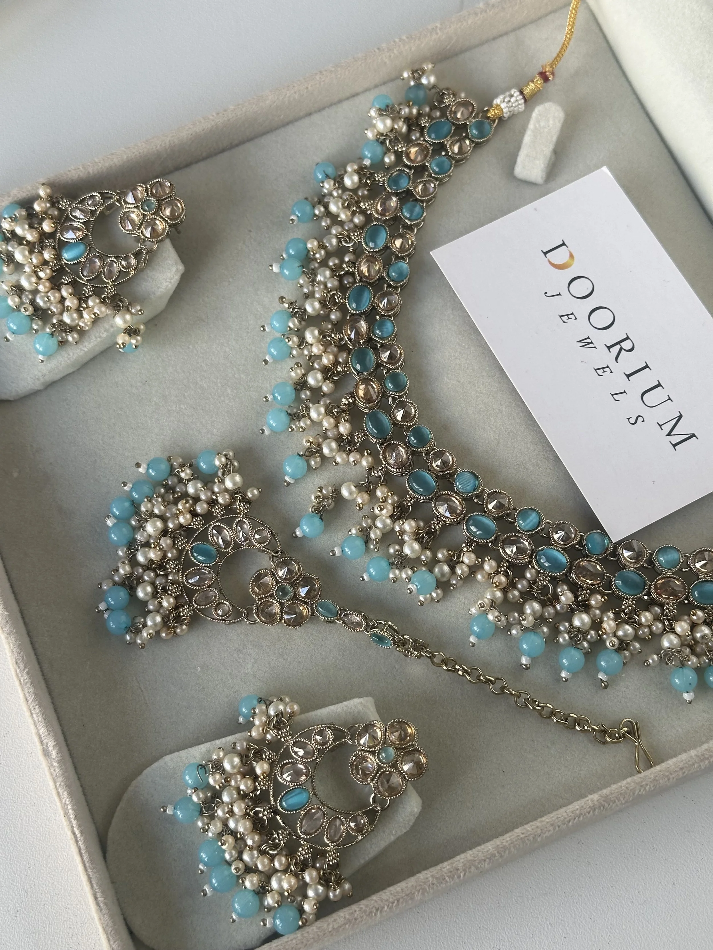 Antique gold baby blue Jannani flexible set