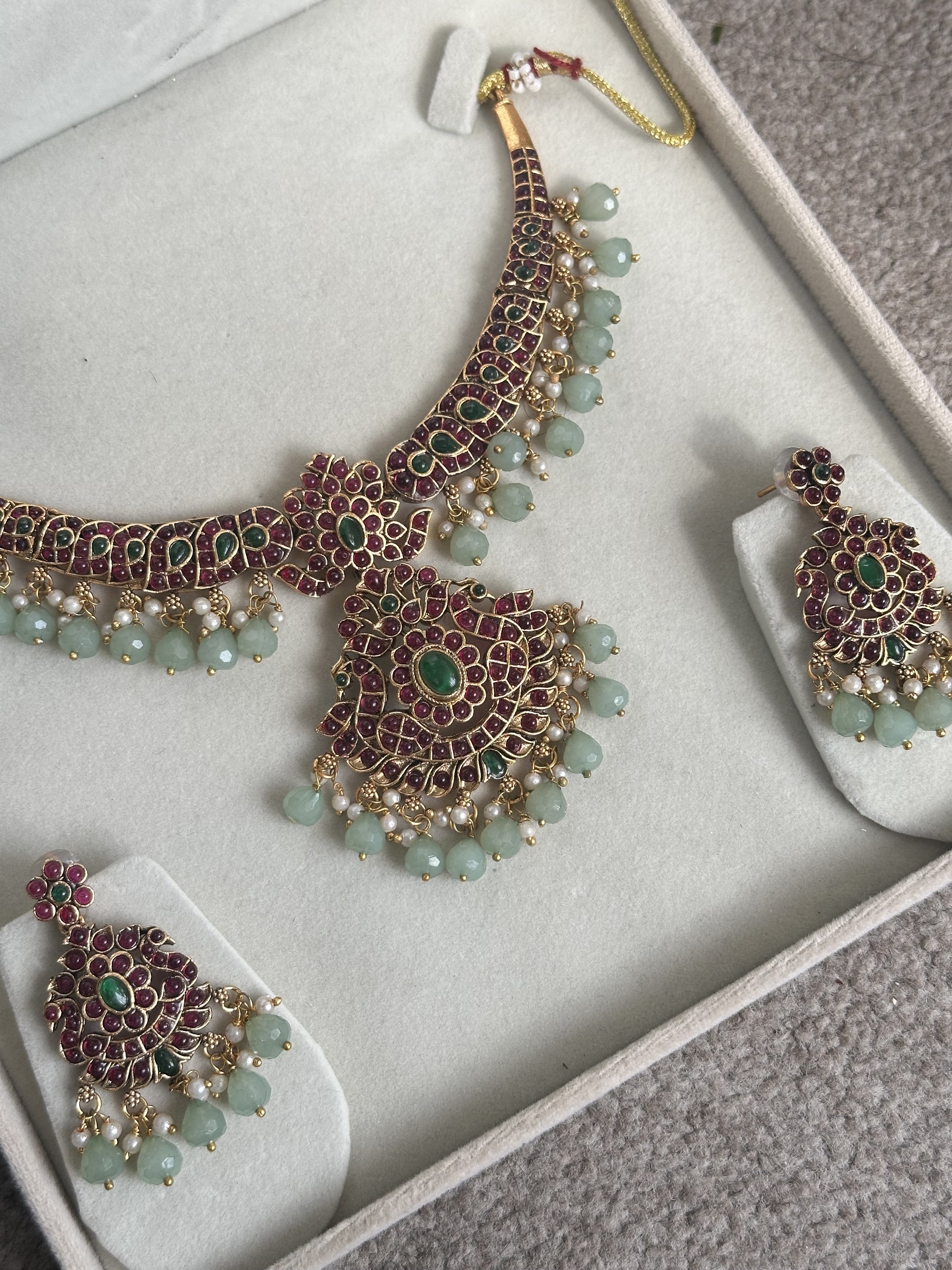 Sage green and ruby set