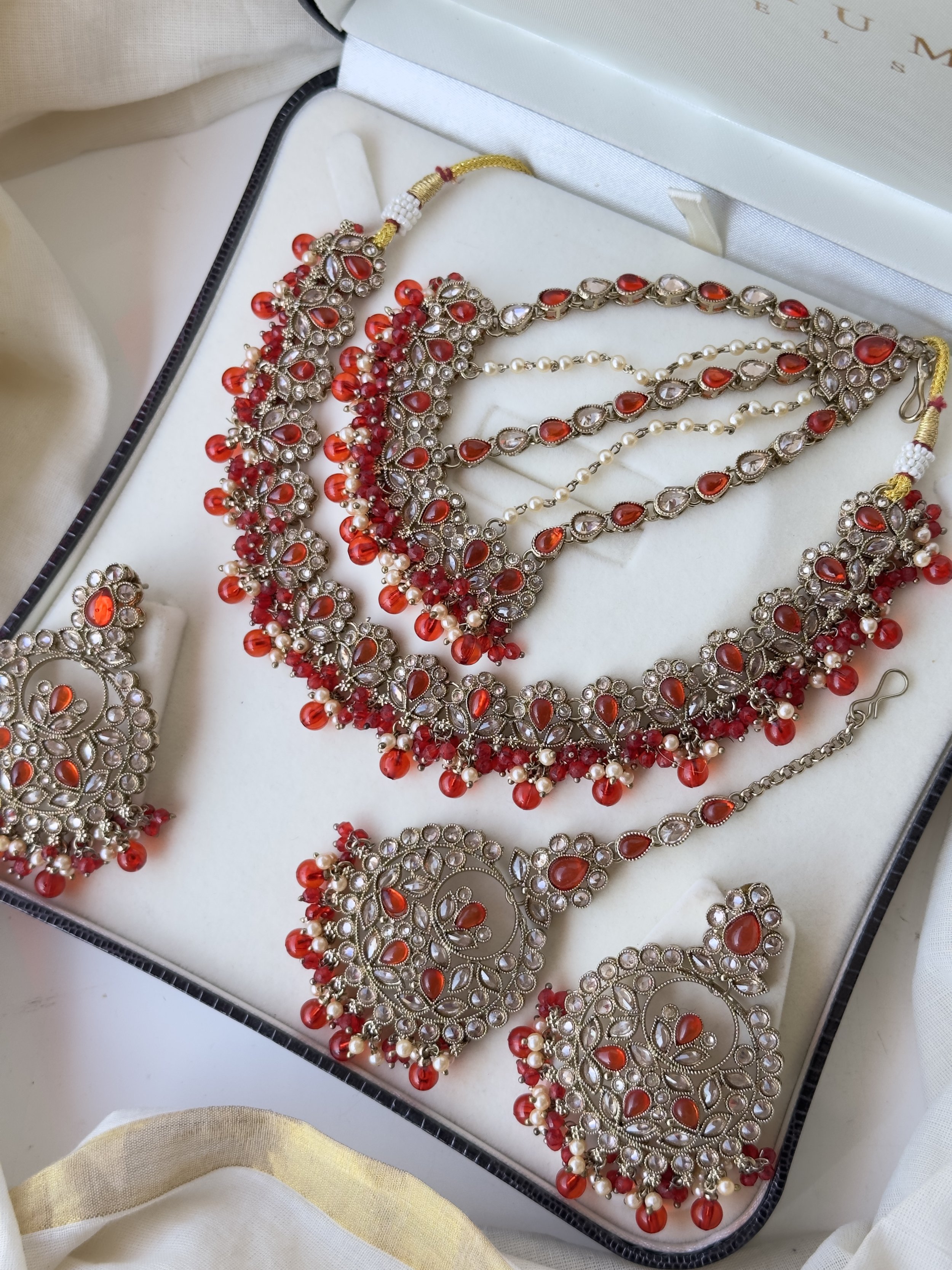Red and orange jhoomar set