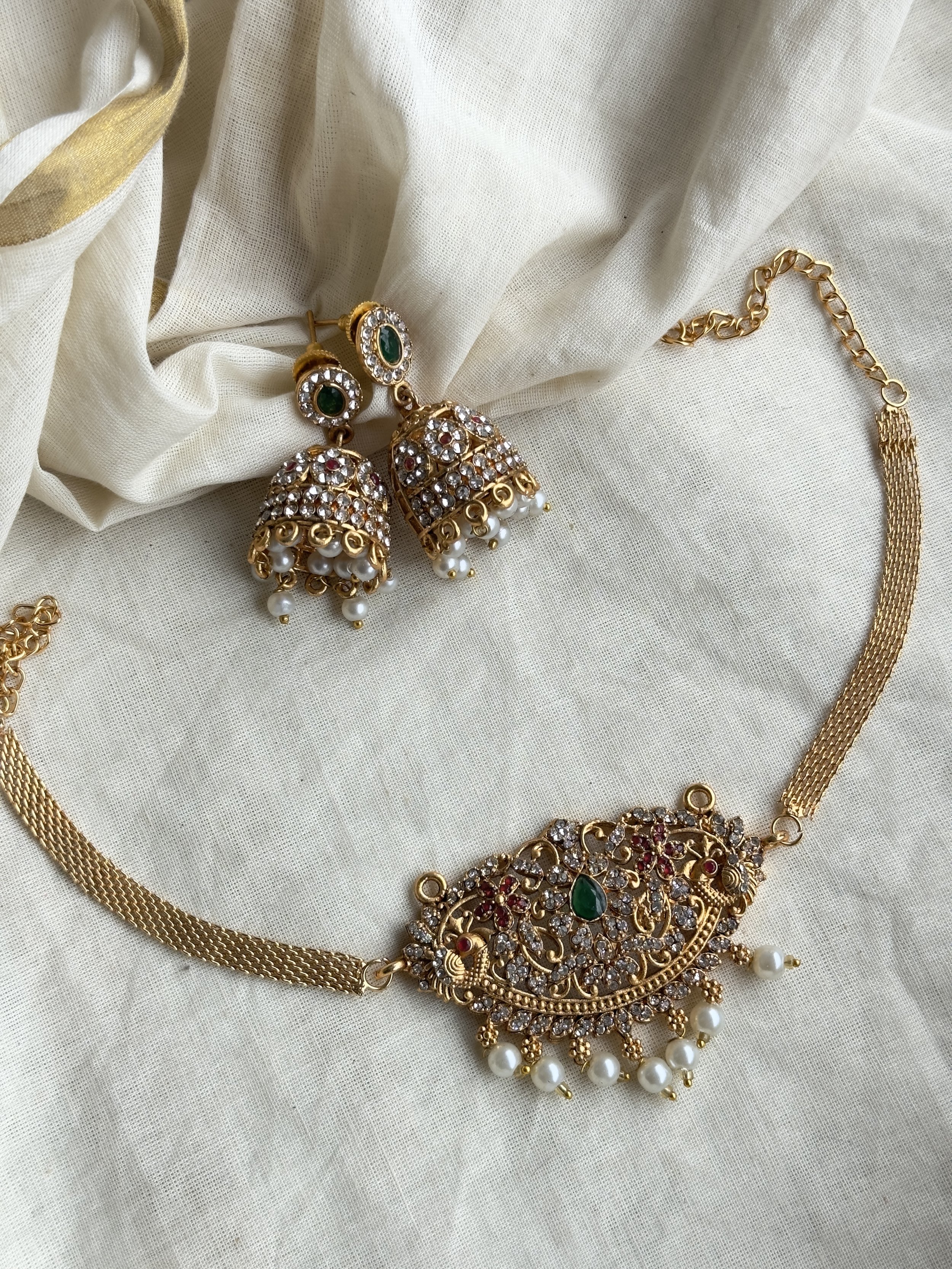 Mini temple choker with Jhumka