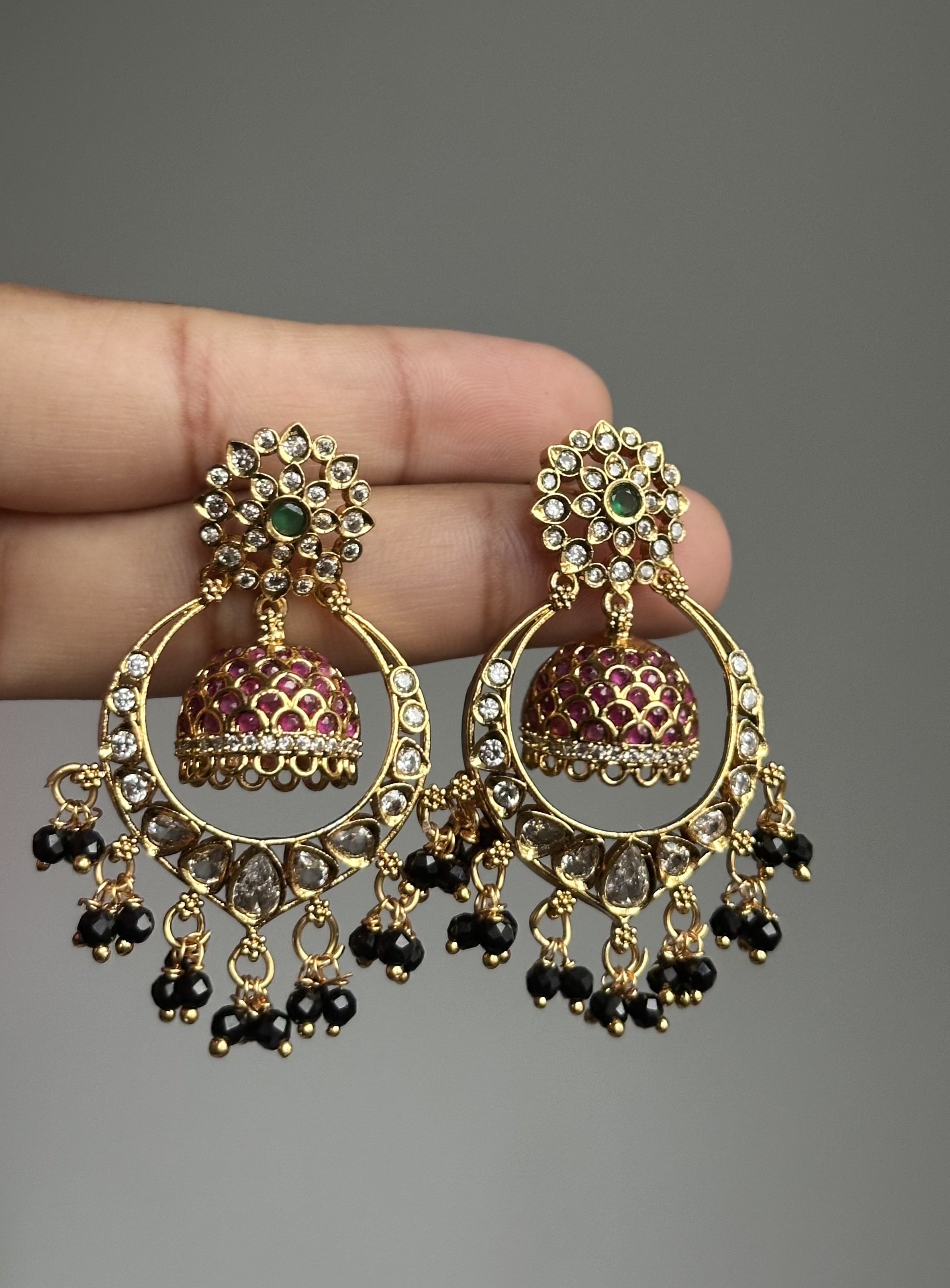 AD black golden chandabali