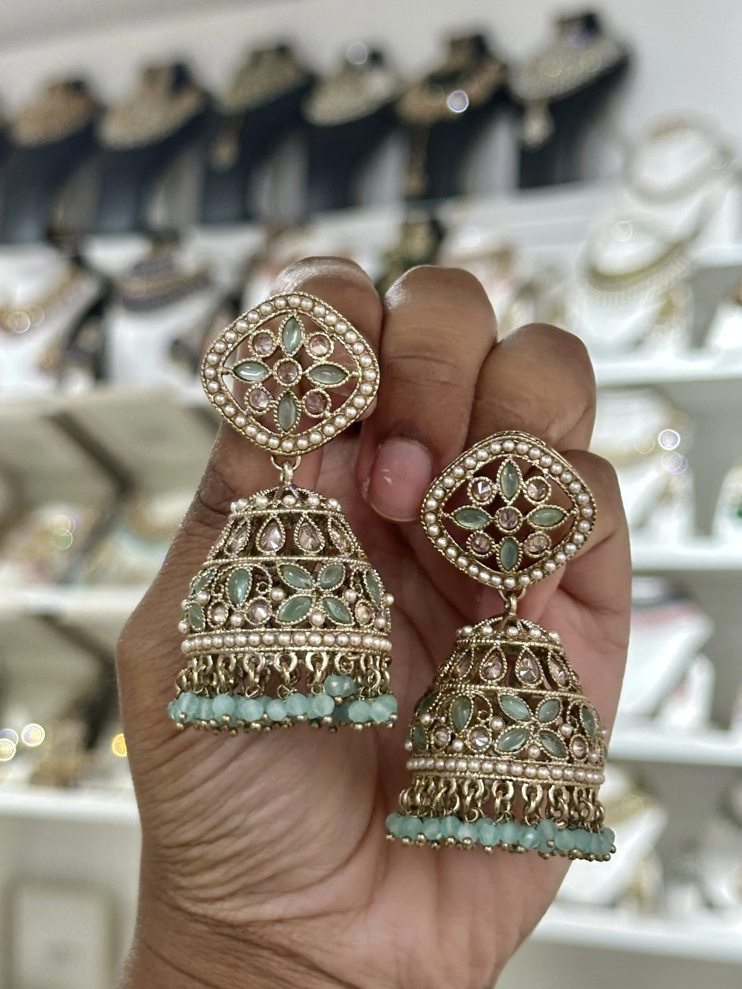 Large Teal jhumkas